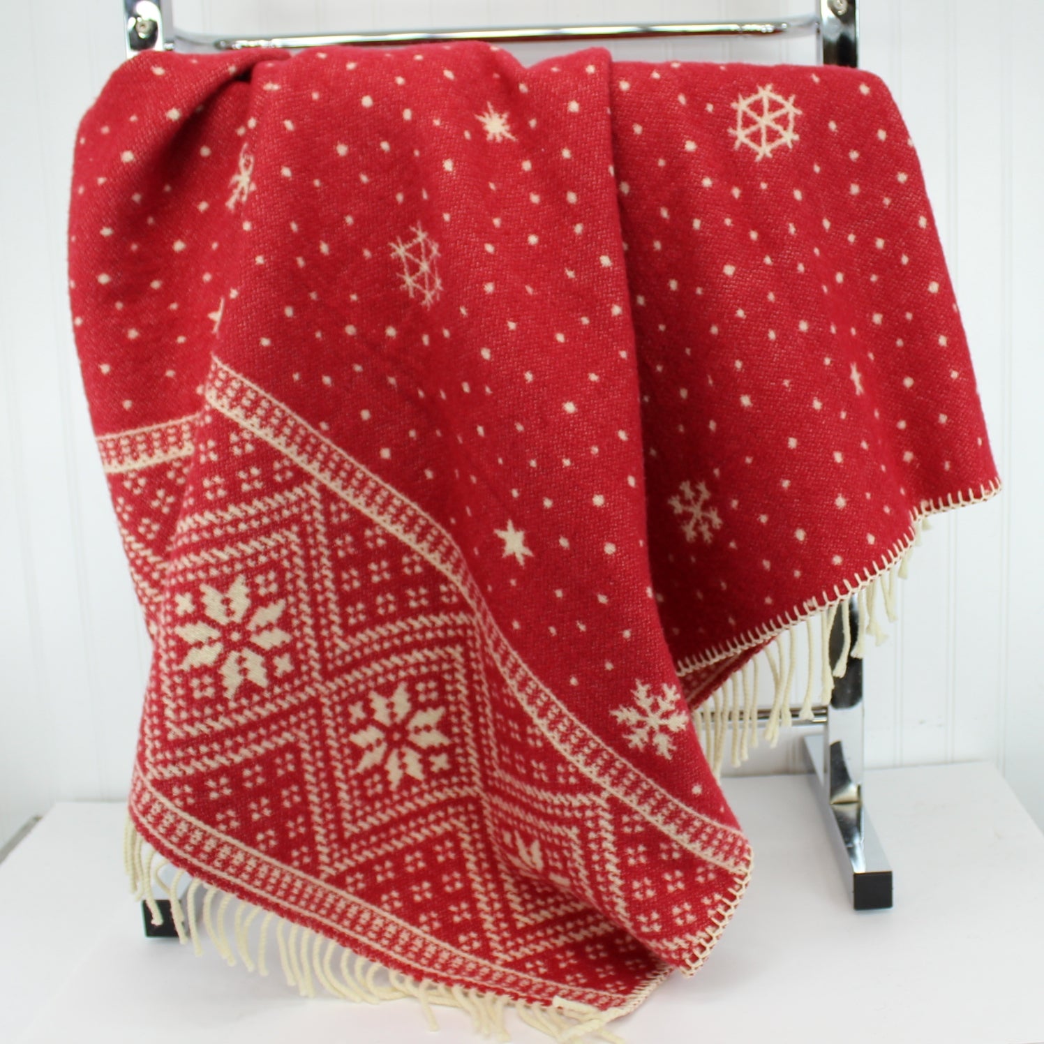 Coming Home Wool Throw Holiday Winter Snowflake Design Red White 2 Available holiday tree blanket