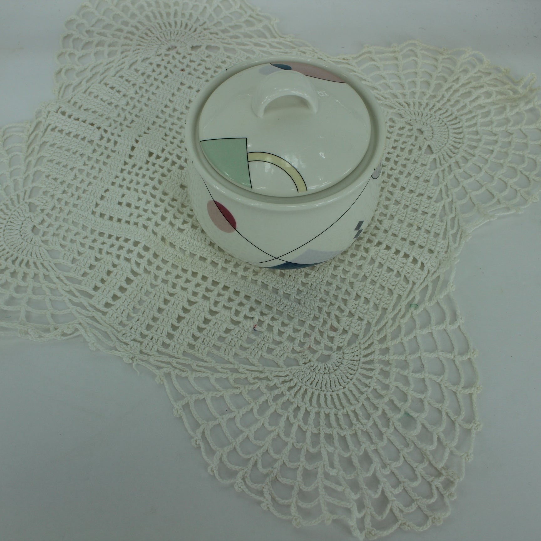 Unique Pattern 2 White Crochet Doilies Rounded Corners 14" X 13"