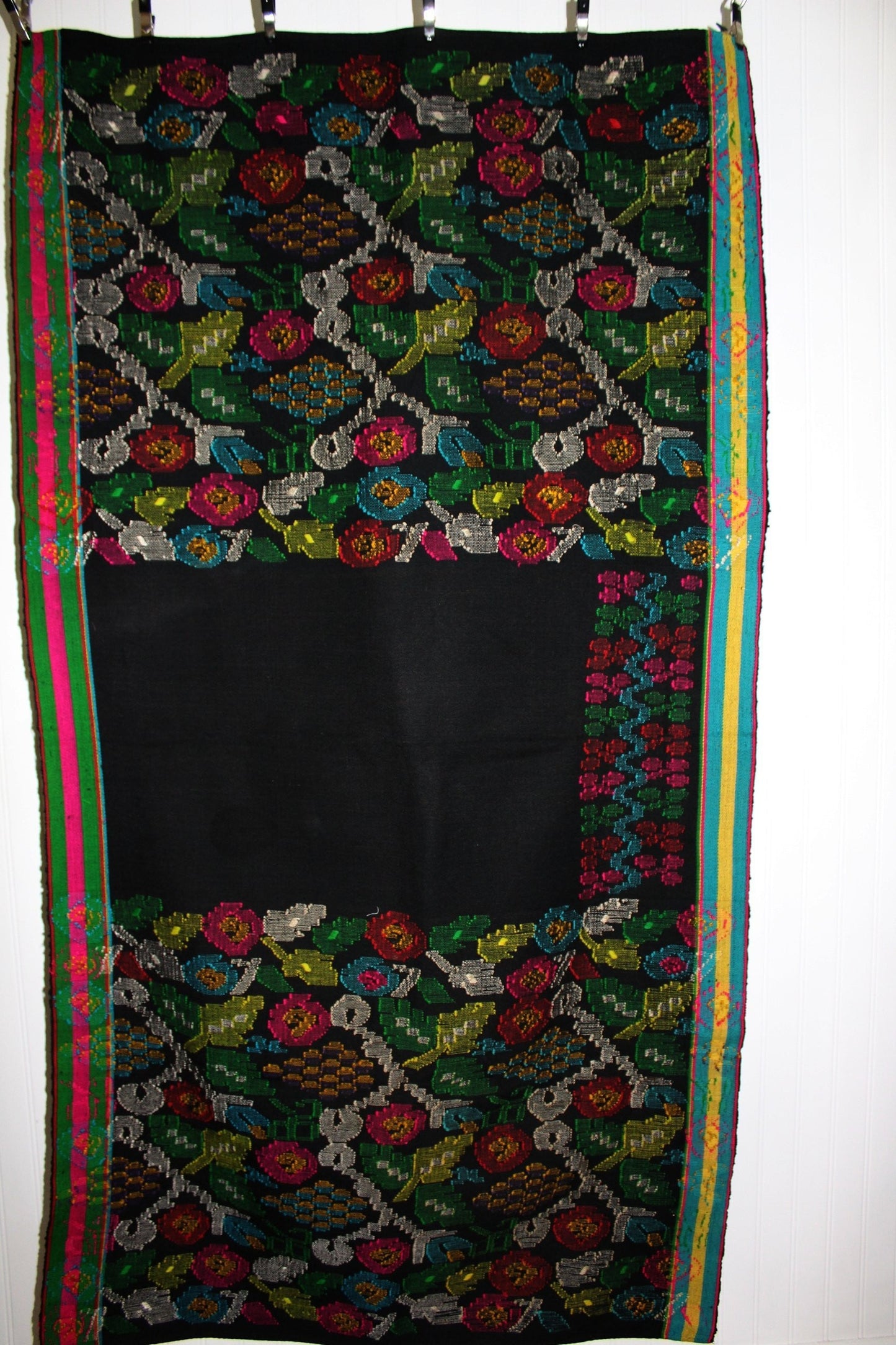 Ukraine Fiber Art Woven Runner Embroidery 60" X 33" Black Multi Color Vintage shawl