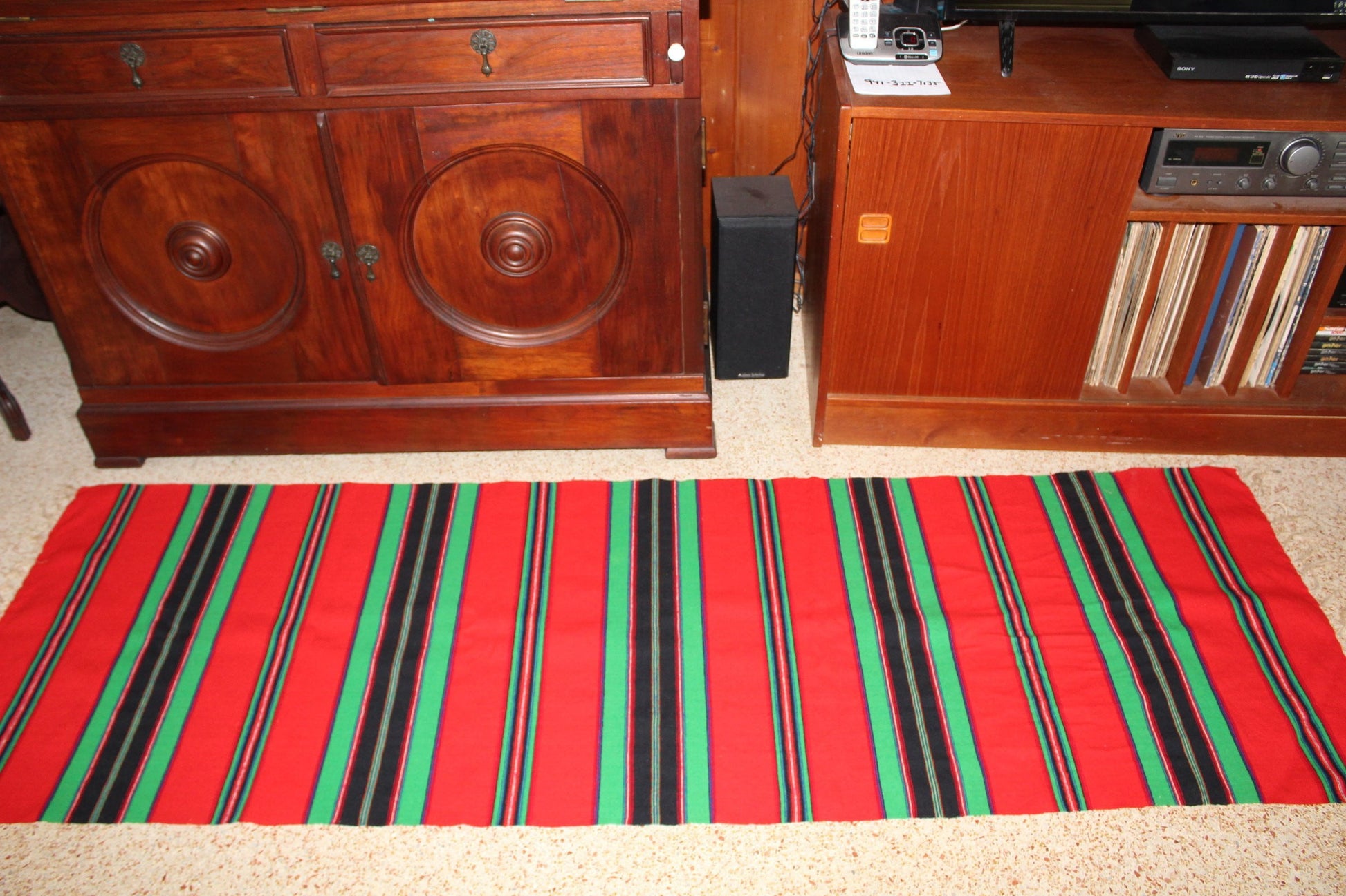 Ukraine Estate Woven Wool Runner - Bed Decor Shawl - Red Royal Blue Green 26" X 80"