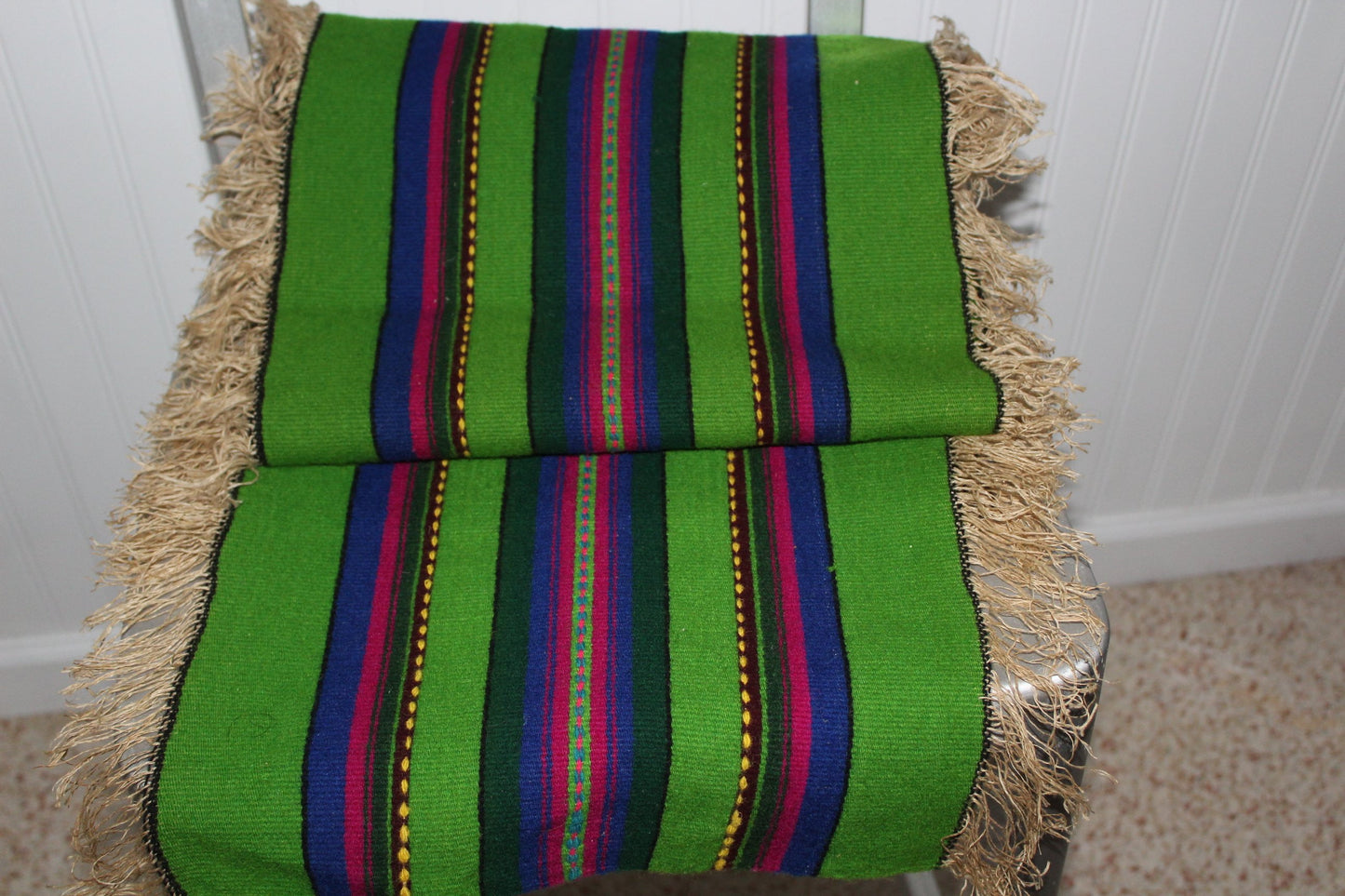 Used Ukraine Estate Woven Wool Runner 12" X 55" Beautiful Purple Green Blue Decorator