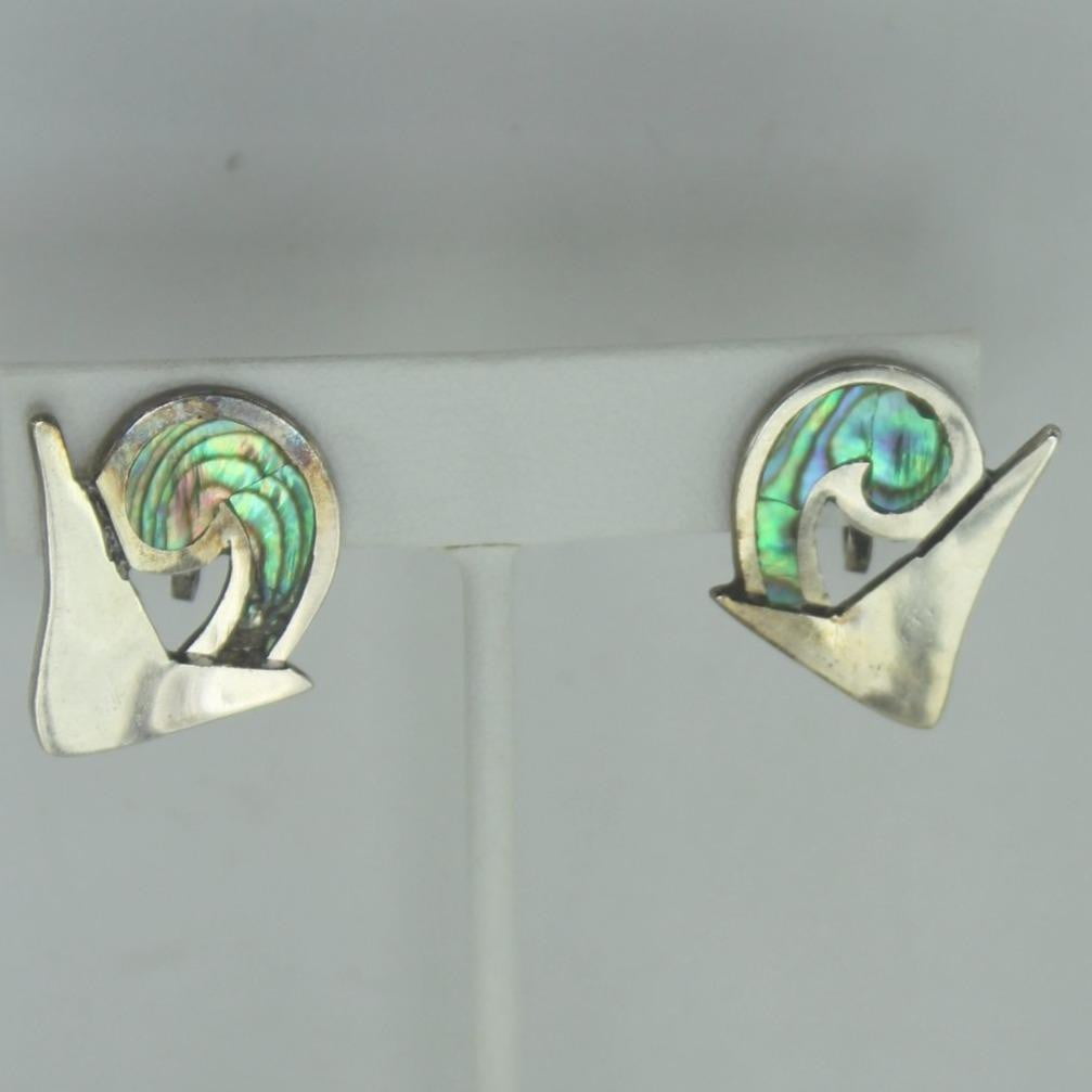 Fantastic Abalone Earrings Modernist Miguel Garcia Menendez Rancho Alegre Sterling collectible