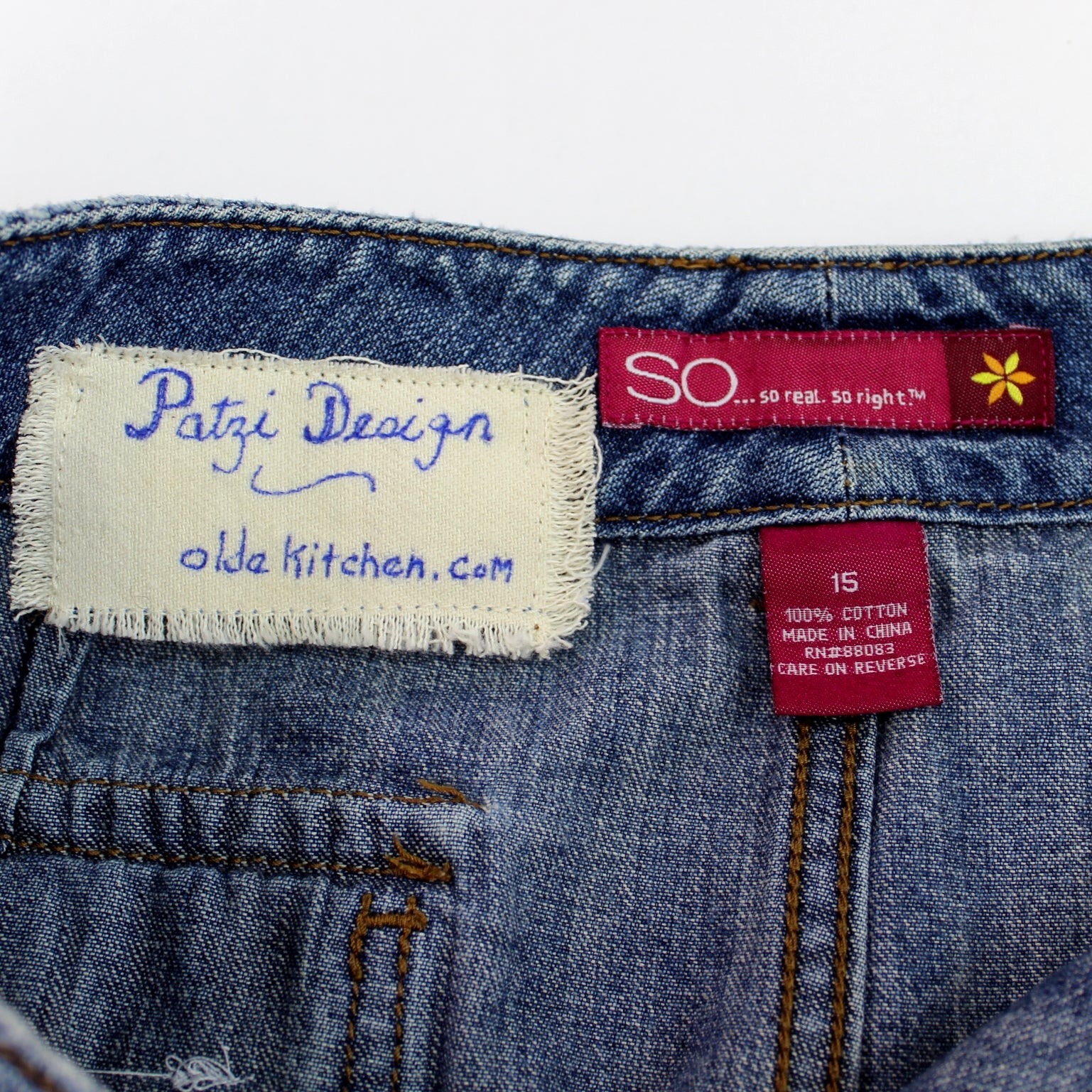 SO Denim Short Jeans 100% Cotton Patzi Design Embroidery Lace Size 15 SO tags patzi label