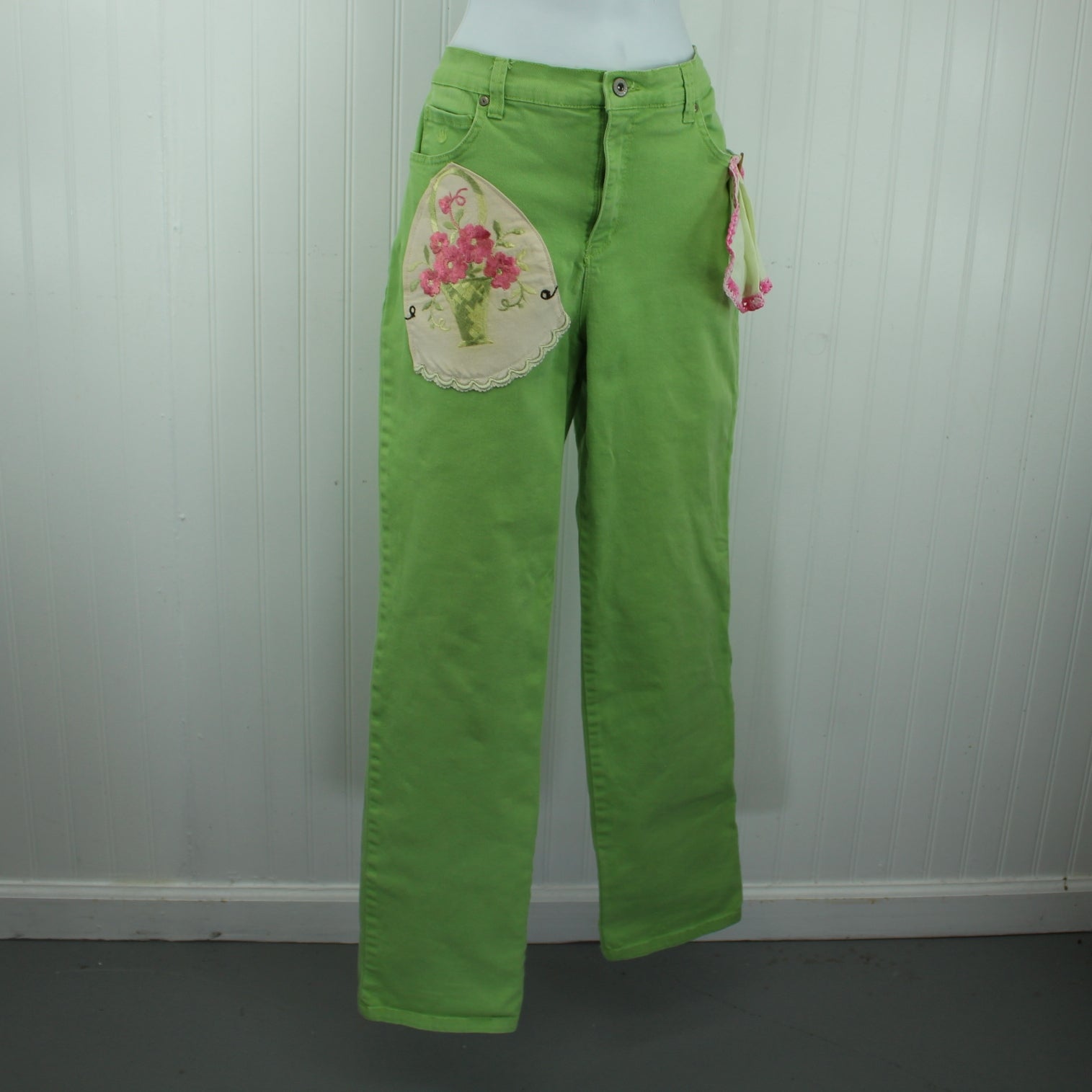 Gloria Vanderbilt Chartreuse Green Jeans Patzi Design Embroidery