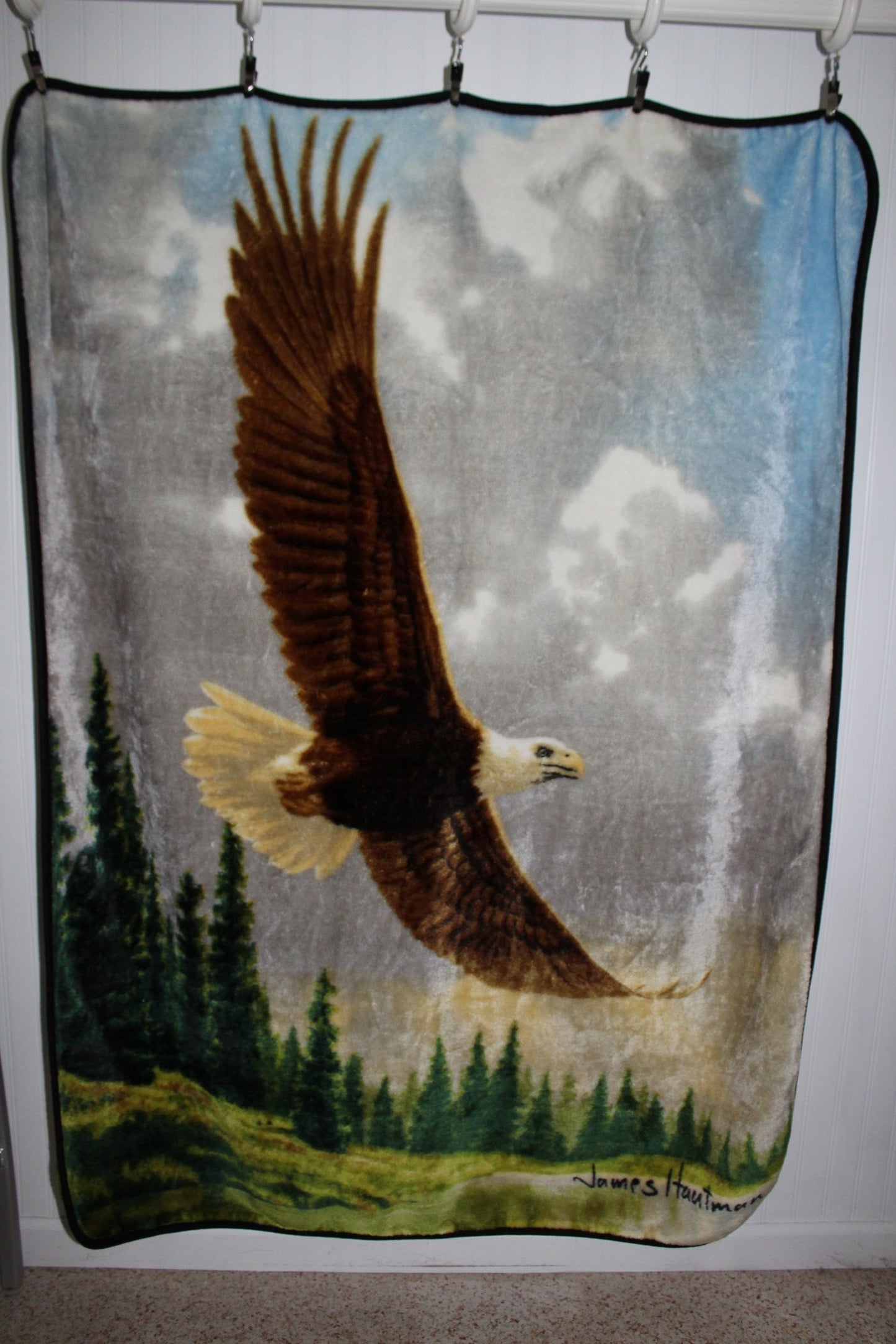 Northwest USA James Hautman Polyester Plush Throw Blanket Eagle in Flight 48" X 62" used