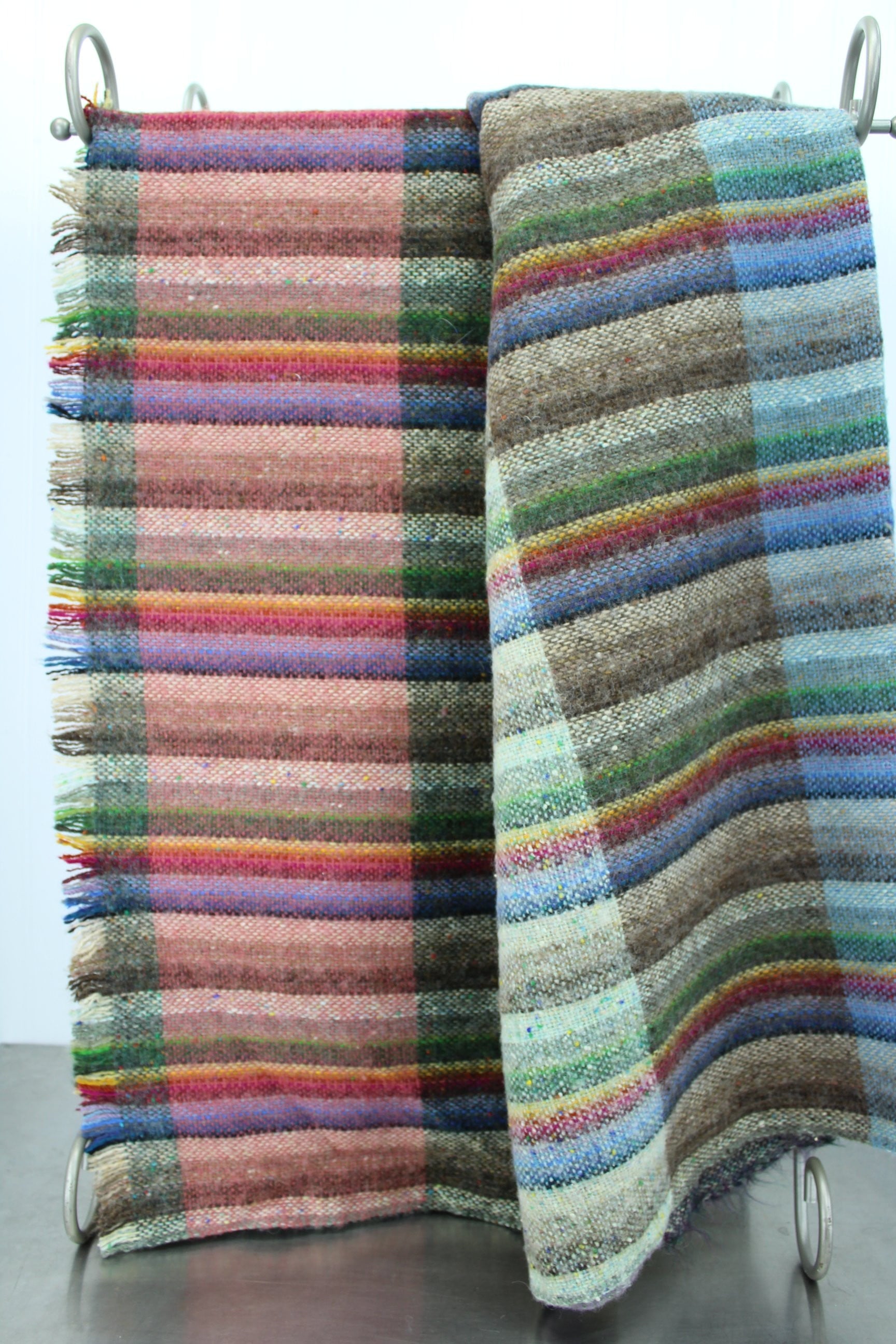 Donegal Handwoven Tweed John Molloy Throw Blanket - Lambswool Fringed Awesome blues pink rose