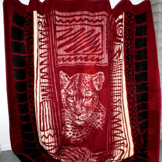 Siena Diseno Textiles Mexico Acrylic Blanket Leopard 7# Deep Red 94" X 93"