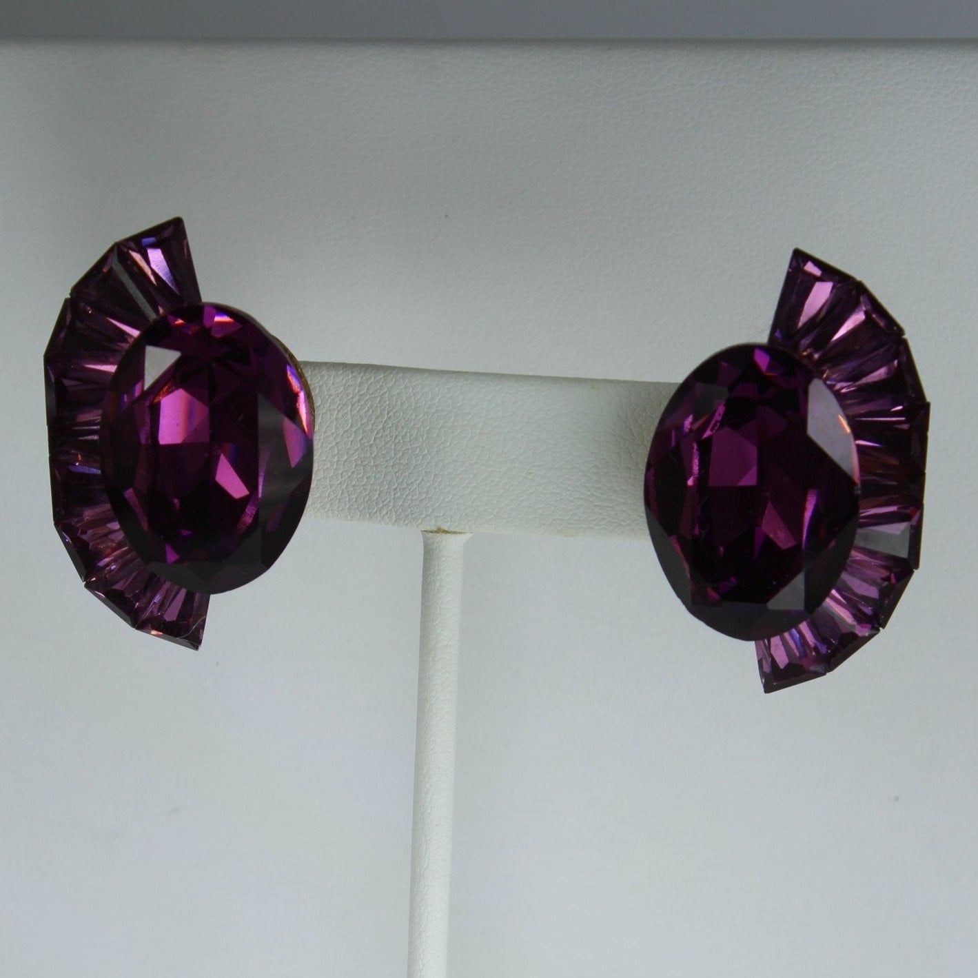 Huge Earrings Deep Amethyst Color Faceted Brilliant Runway Vibrant