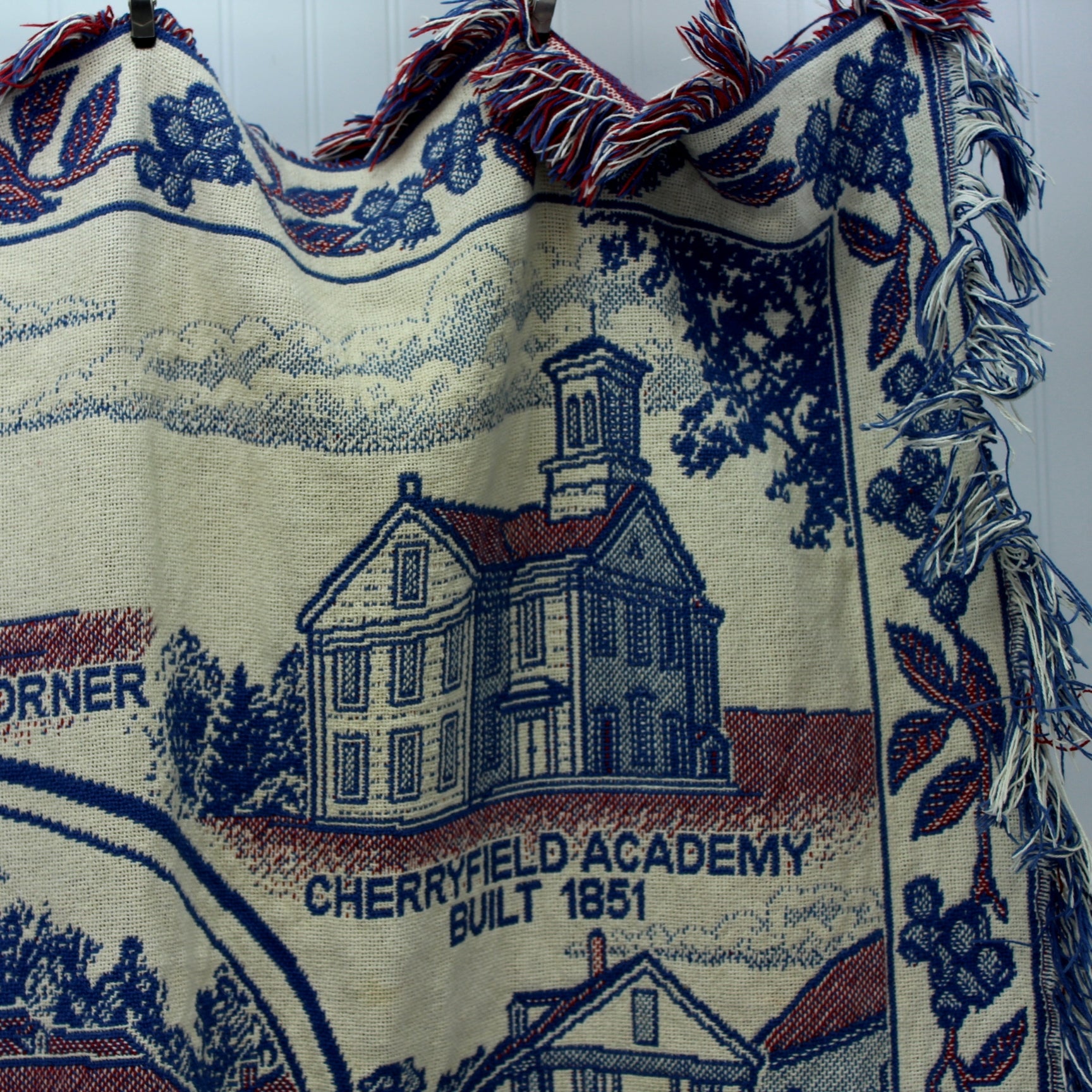 Cherryfield Maine Cotton Throw Blanket Historical Train Station Academy Mill band stand 1994 stillwater mill