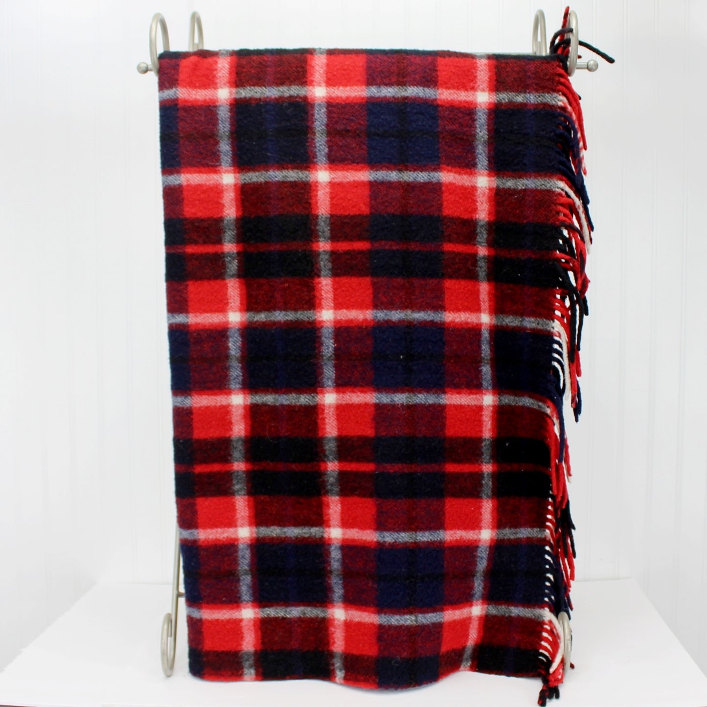 Bellavista Oveja Wool Throw Blanket Red White Blue Black Plaid 56" X 65" 2 Available matching pair sold separately