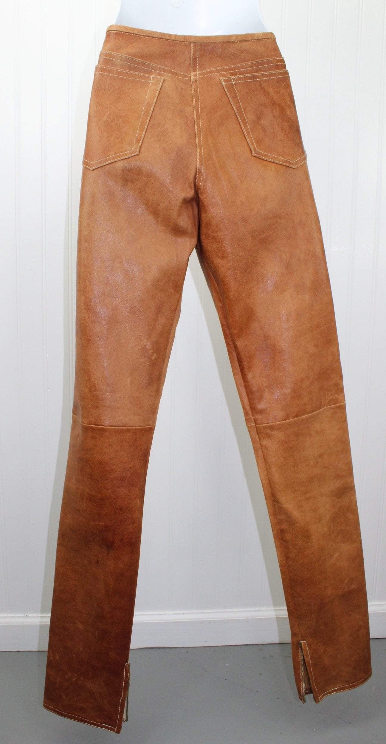 Jitrois France Womens Caramel Leather Pants - Slim Leg Lambskin Size 4