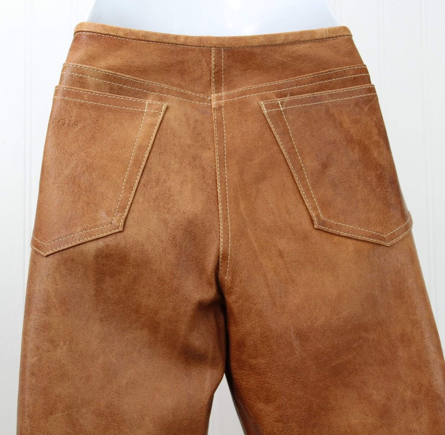 Jitrois France Womens Caramel Leather Pants - Slim Leg Lambskin Size 40 Dbl Stitch - 32" Waist double stitch pockets