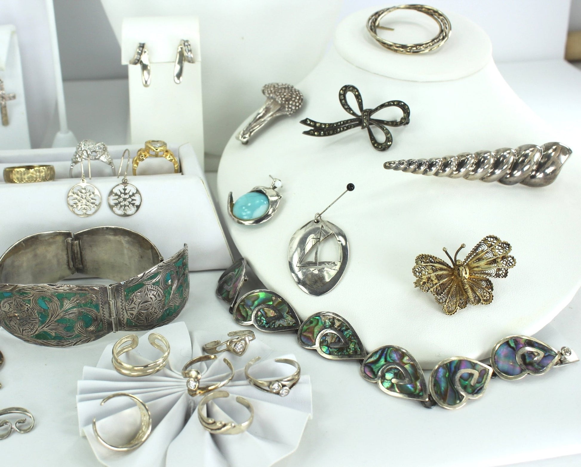 Estate Jewelry Lot Sterling 925 800 Silver 34 Pieces Mexico Breakell Abalone Danecraft PJM unusual