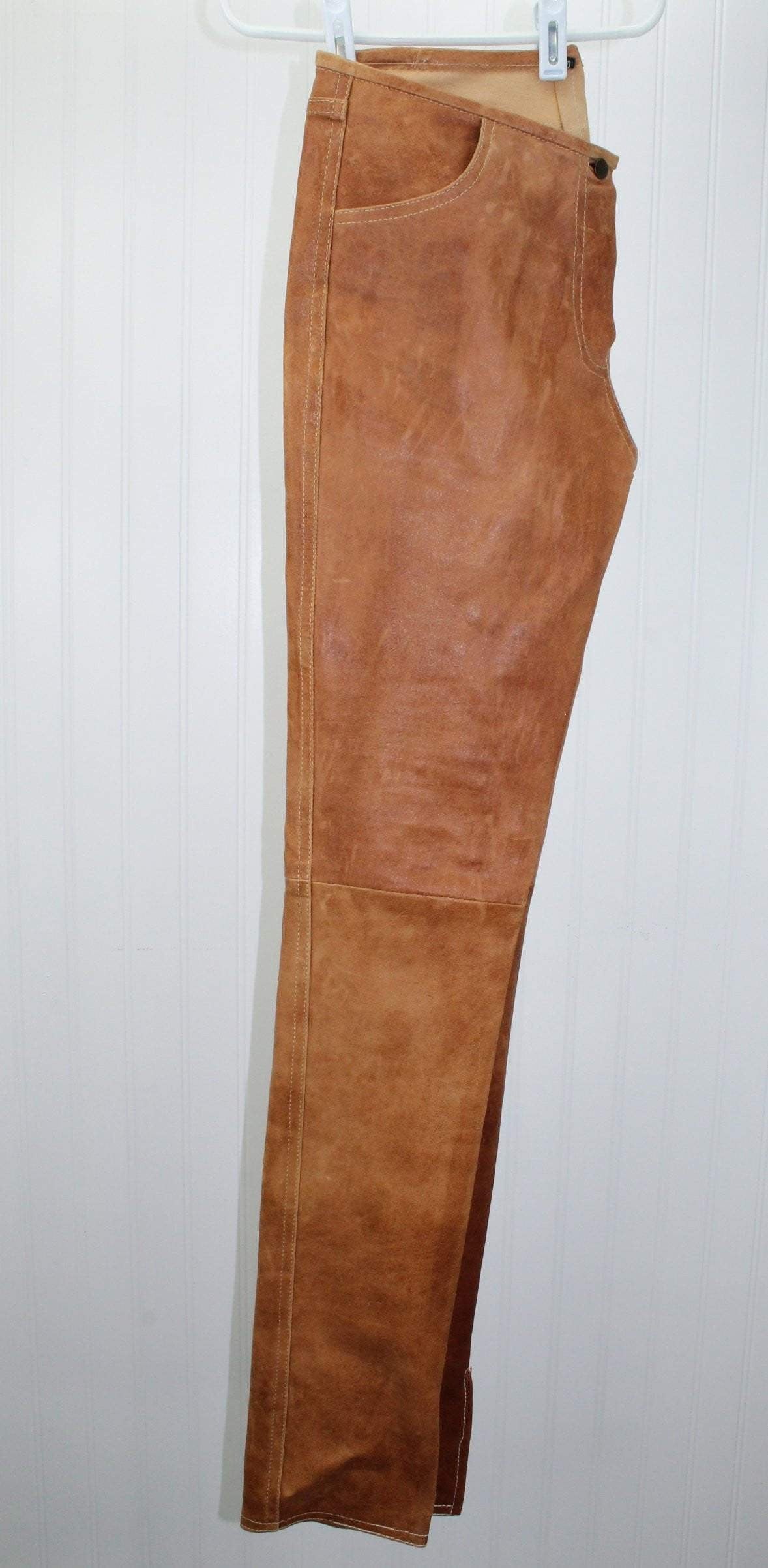 Jitrois France Womens Caramel Leather Pants - Slim Leg Lambskin Size 40 Dbl Stitch - 32" Waist soft flexible fit