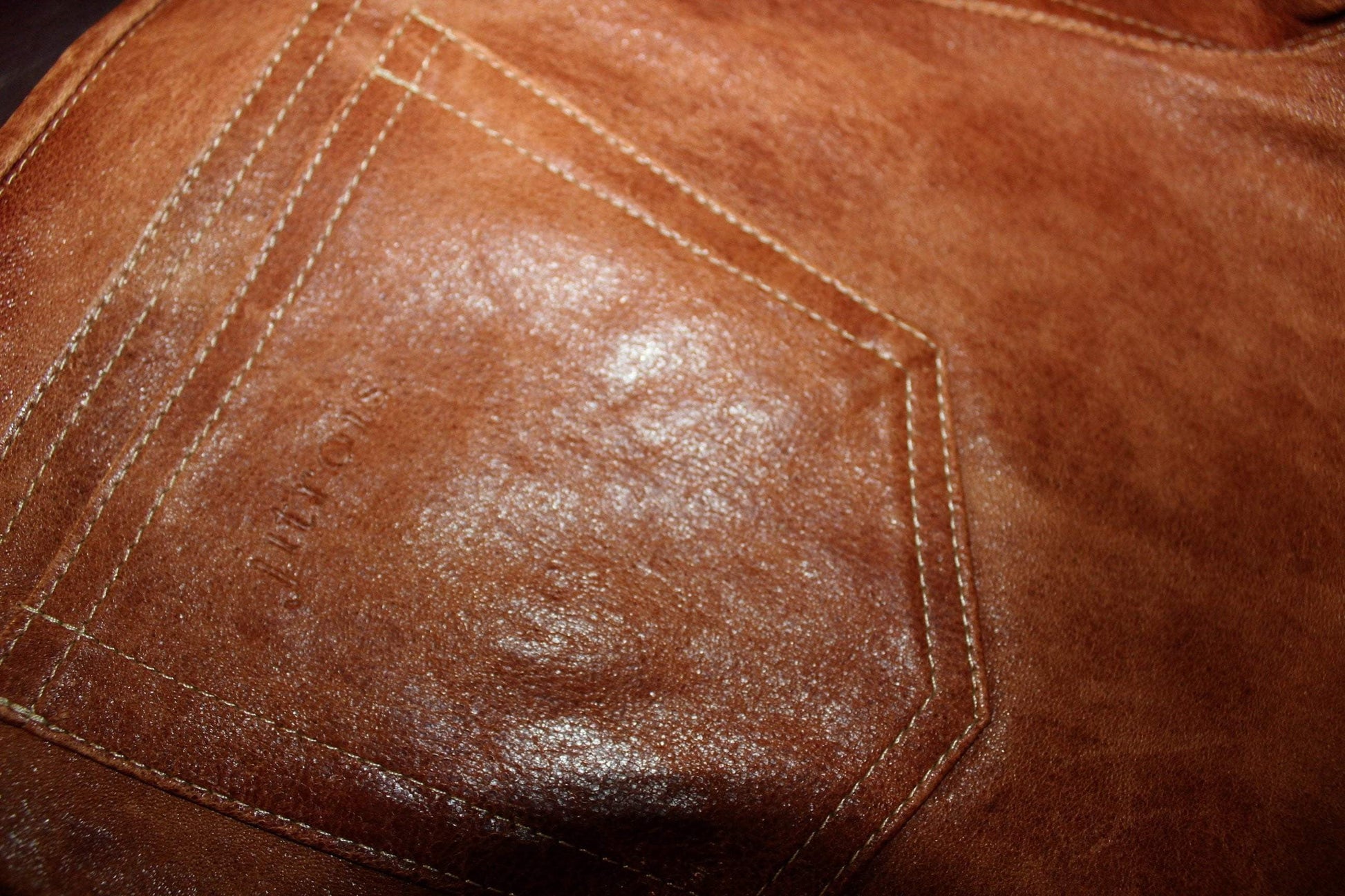 Jitrois France Womens Caramel Leather Pants - Slim Leg Lambskin Size 40 Dbl Stitch - 32" Waist - Olde Kitchen & Home