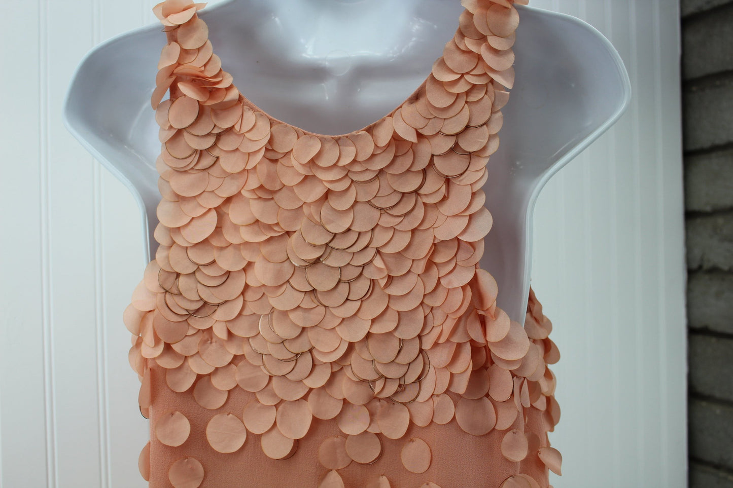 Renzo + Kai Top Silk Pale Tangerine Fabric Fishscale Trim Fully Lined racer back refined