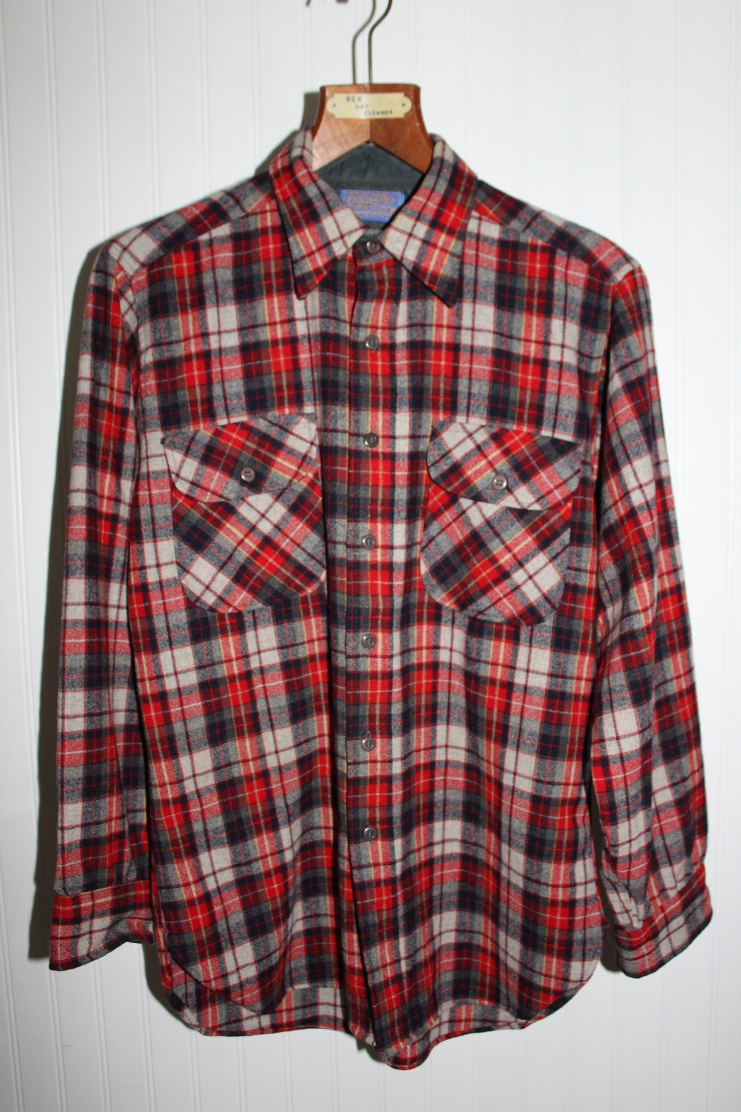 Pendleton Wool Shirt Wash Dry Vintage Old Wool Mark Red Grey Plaid