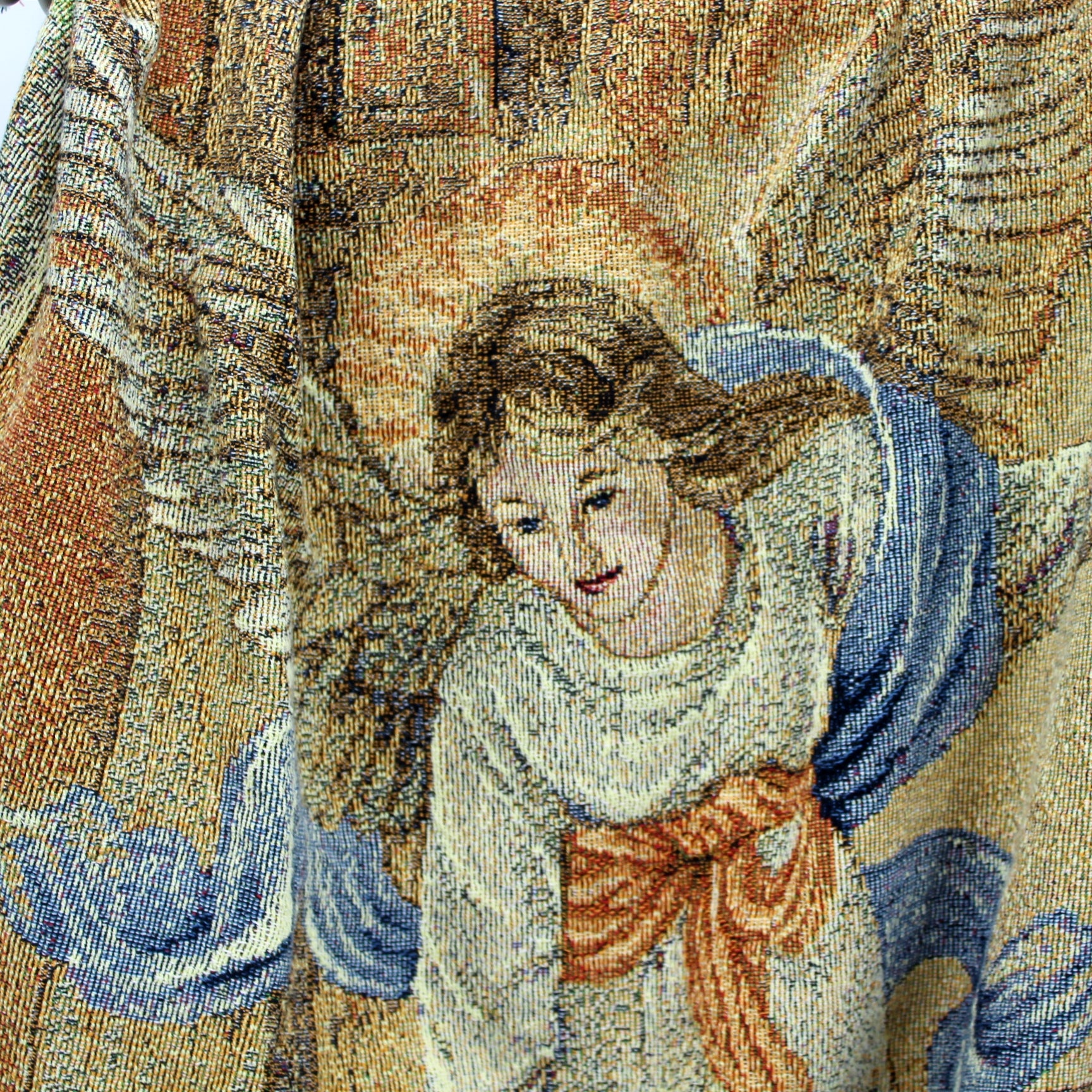 Lena Liu Angel Design Cotton Throw Blanket Manual Textile North Carolina closeup of angel