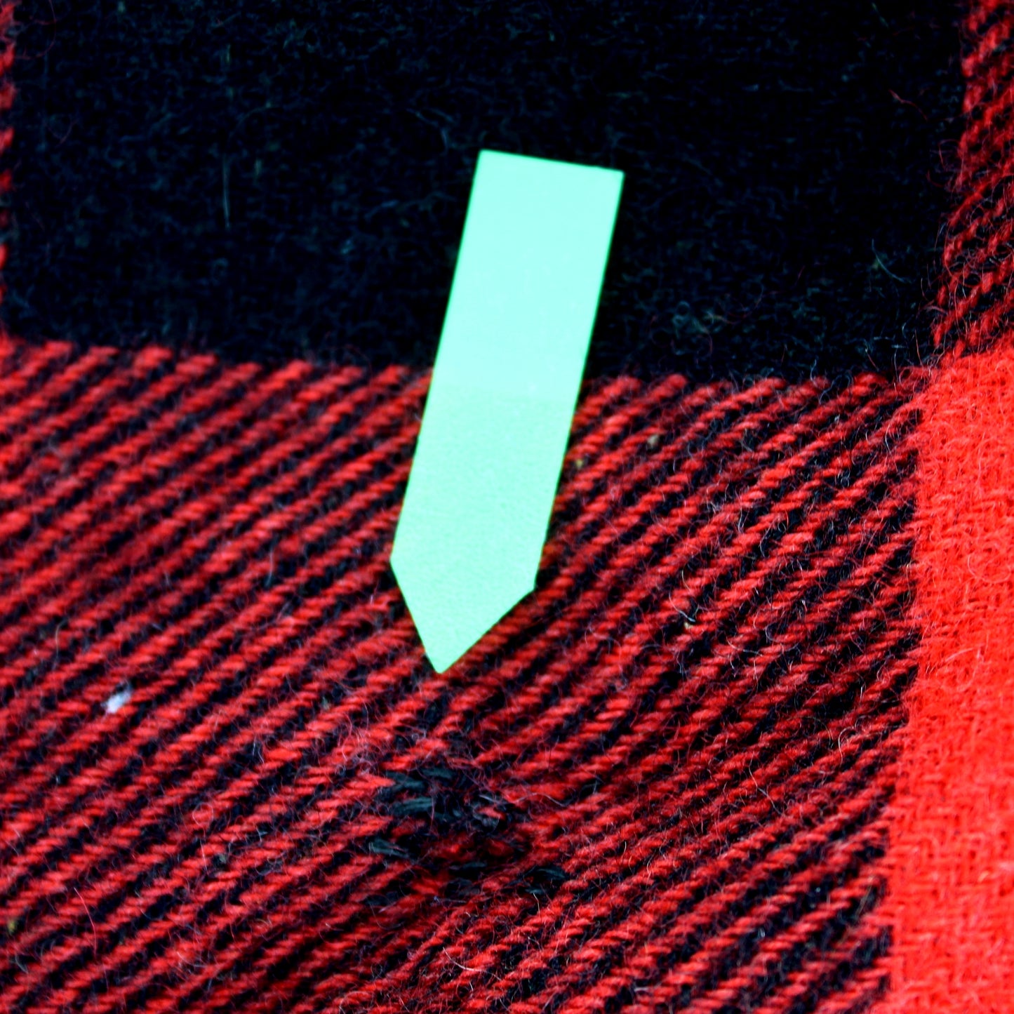 Double Length Wool Blanket Cabin Camp Red Black Check 67" X 154" closeup of repair