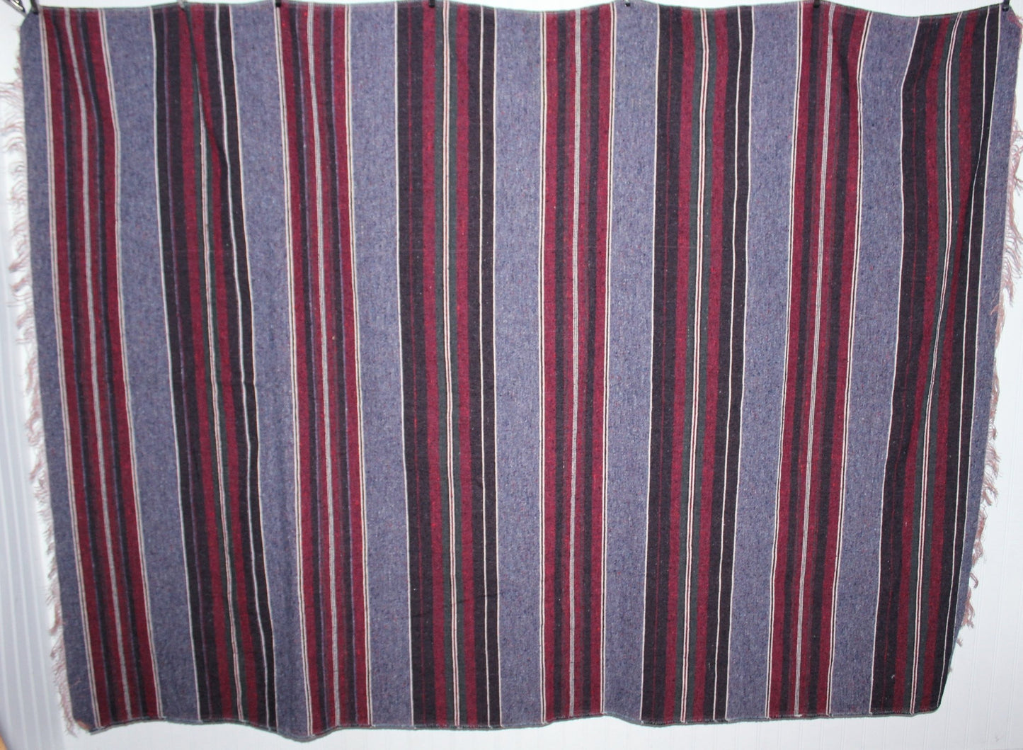 Fringed Blanket Travel Rug Loomed Dense Blues Purples Stripe 80" X 58" Decor OOAK sofa throw