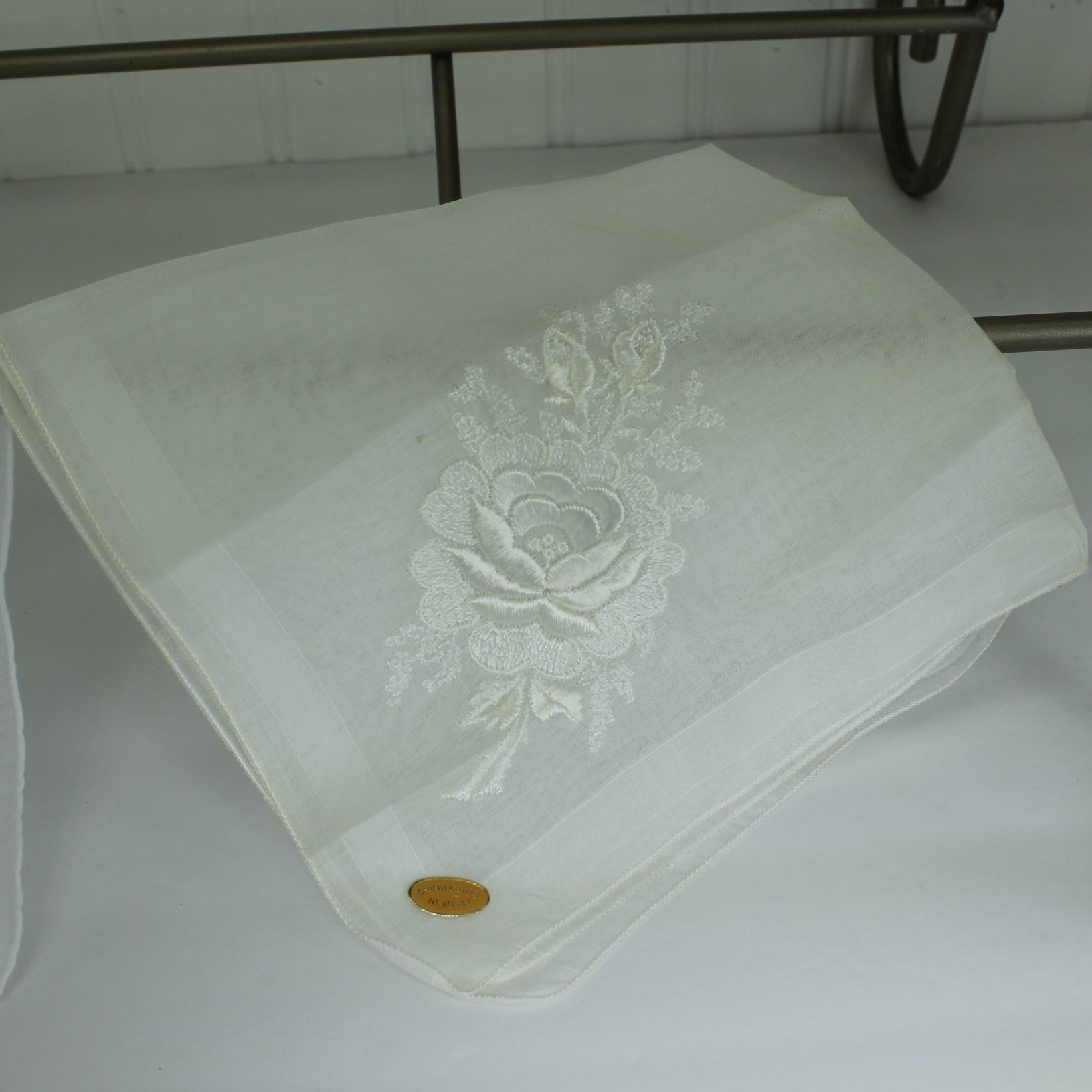 Collection 4 White Wedding Handkerchiefs Swiss Monogram Dbl Lace DIY Crafts satin thread rose wedding handkerchief switzerland