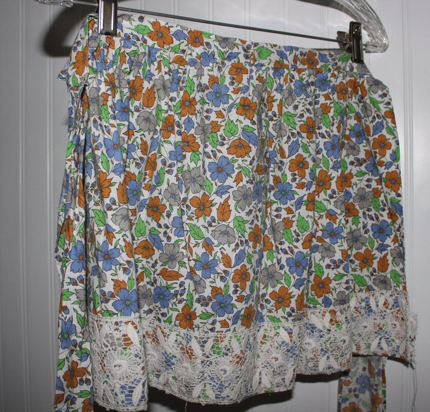 Kitchen Aprons 3 Vintage Mid Century Cotton Lace Trim Pocket Wear or Pattern  old