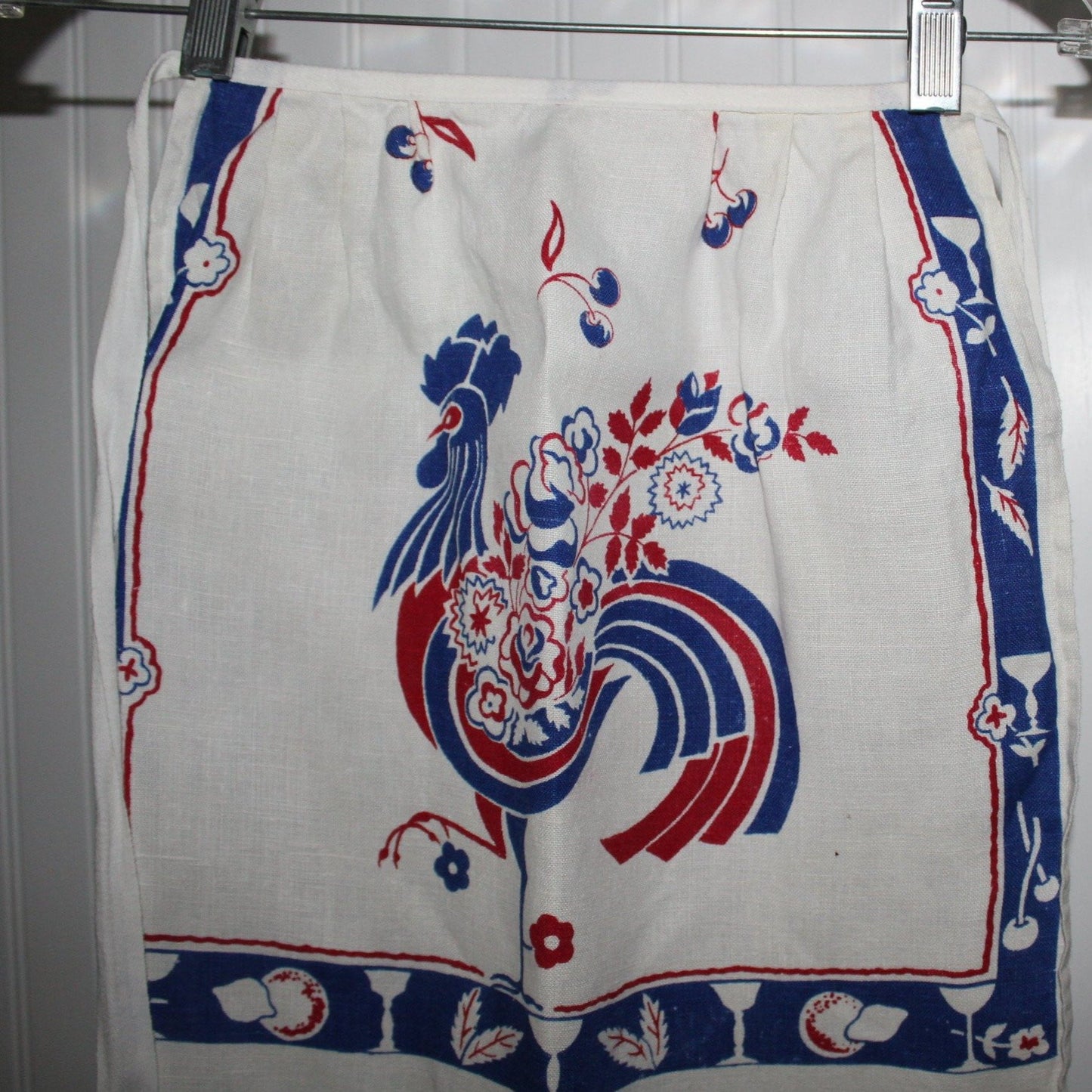Kitchen Aprons 2 Vintage France Paisley Linen Child's Apron Wear or Pattern Use Rooster