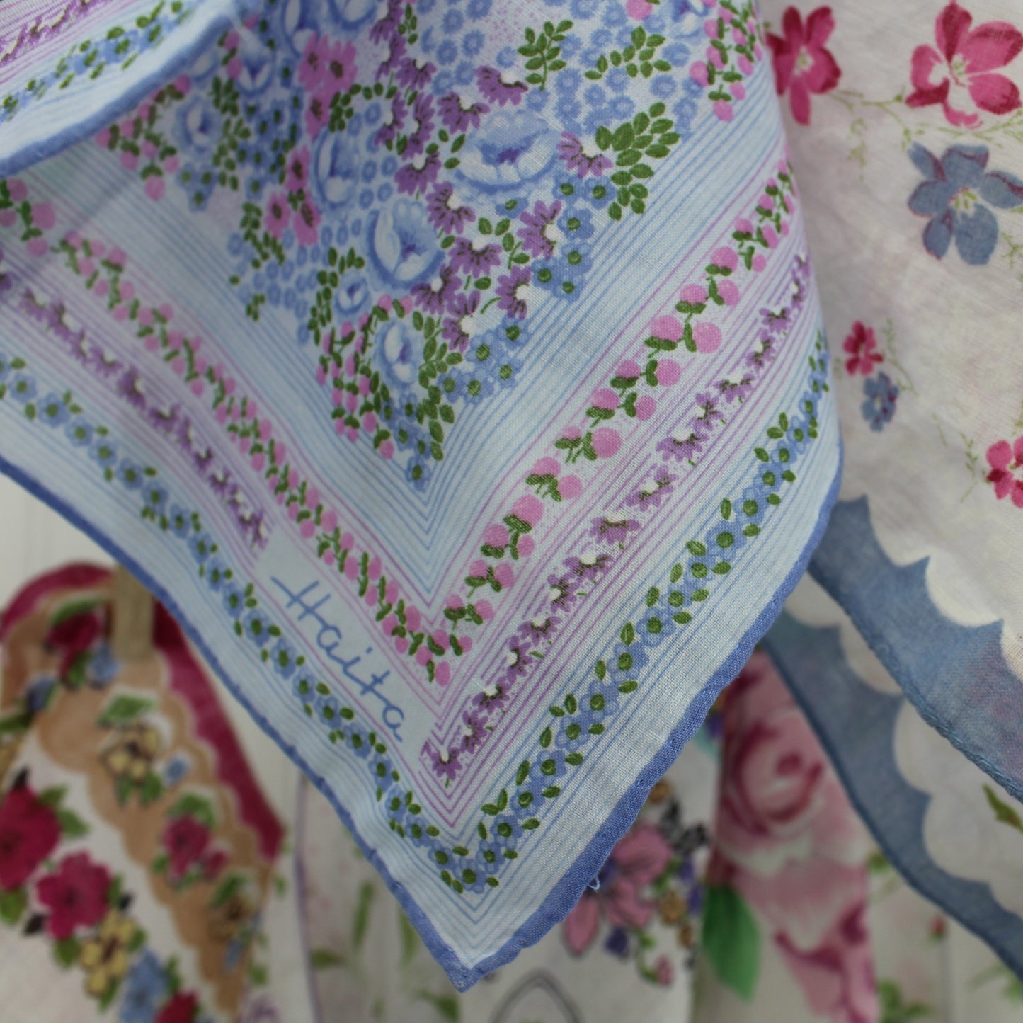 Lot 11 Handkerchiefs Floral Theme MCM Handkerchief Box DIY Clothing Crafts