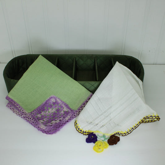Pair 2 Handkerchiefs Crochet Corner Decor Pansies Use or DIY Clothing Repurpose Crafts