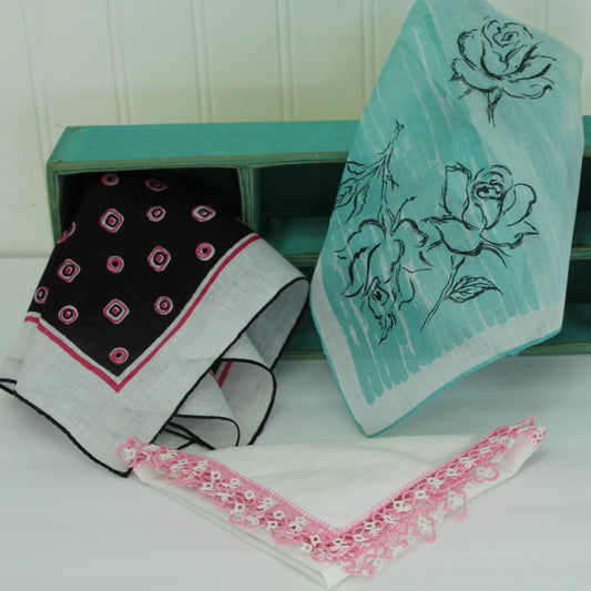 Collection 3 Handkerchiefs Deco Tat Edge Use or DIY Clothing Repurpose Crafts