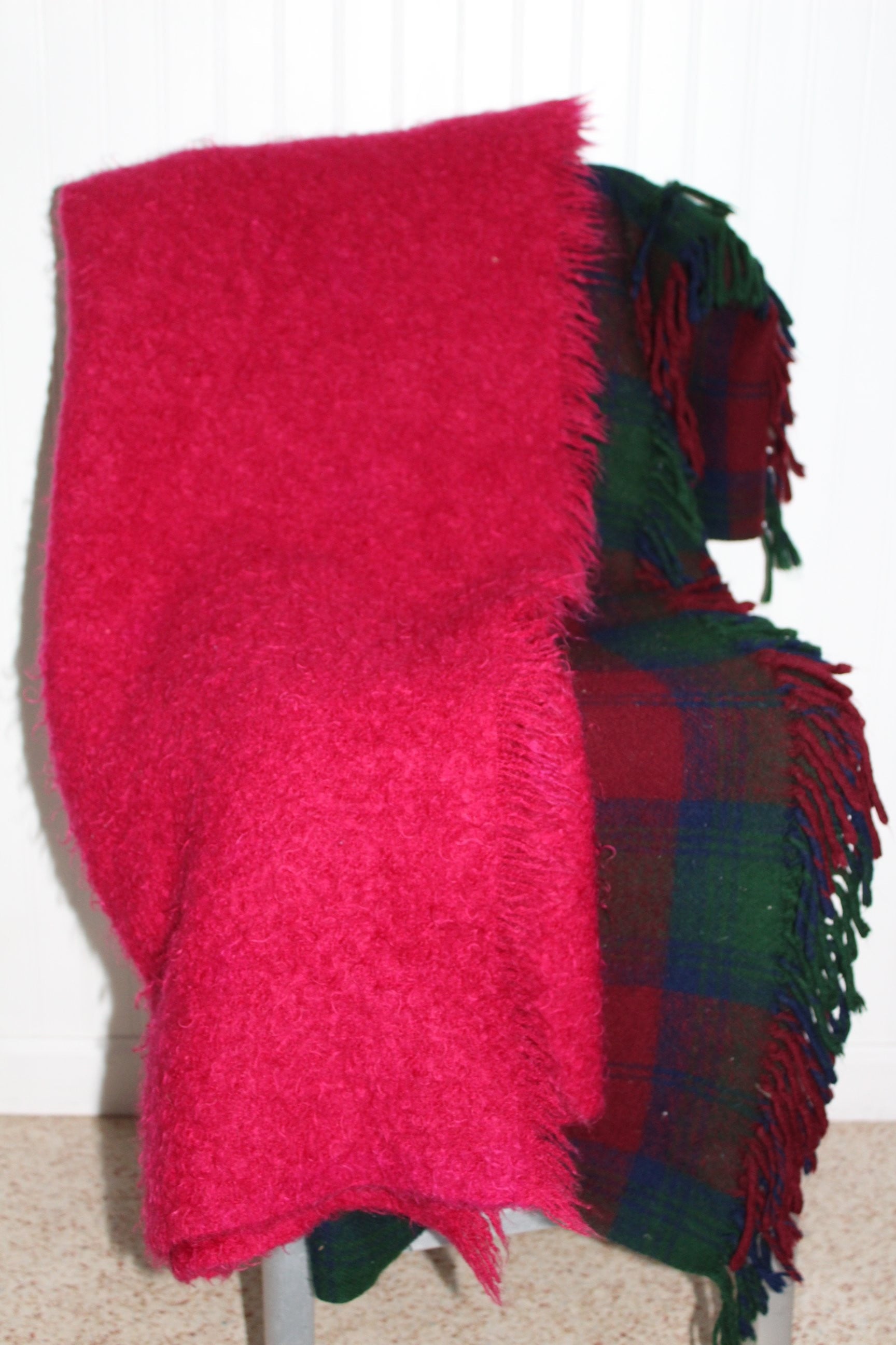 Special 2 Blankets Mohair Fuchsia Wool Plaid Purple Teal Use or DIY Project tartan