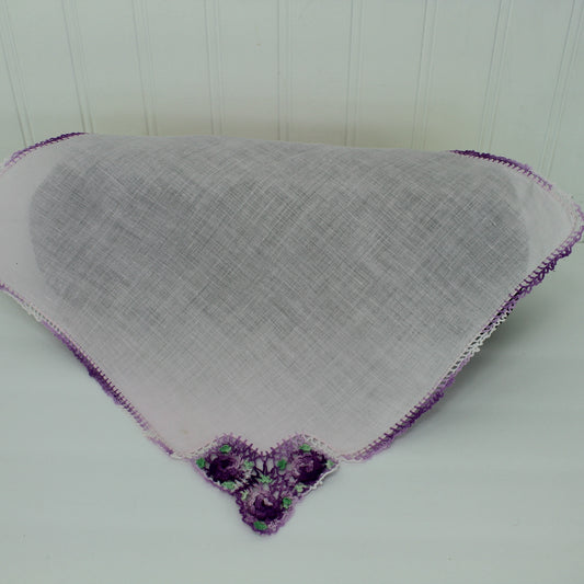 Outstanding Pale Lavender Handkerchief Purple Crochet Flowers Corner Hand Edging DIY Clothing Crafts