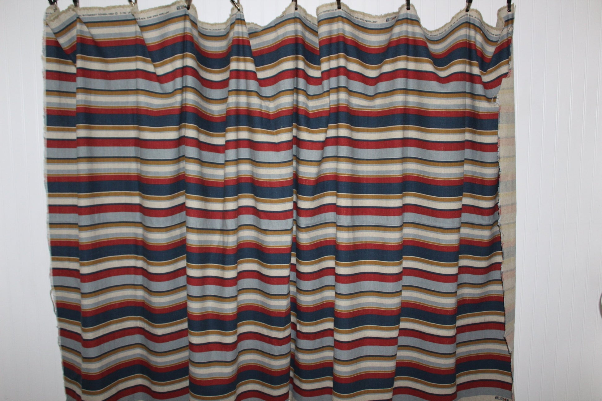 Bloomcraft Fabricl Stripe Barkcloth Weave 106" X 55" DIY Decor Crafts blues