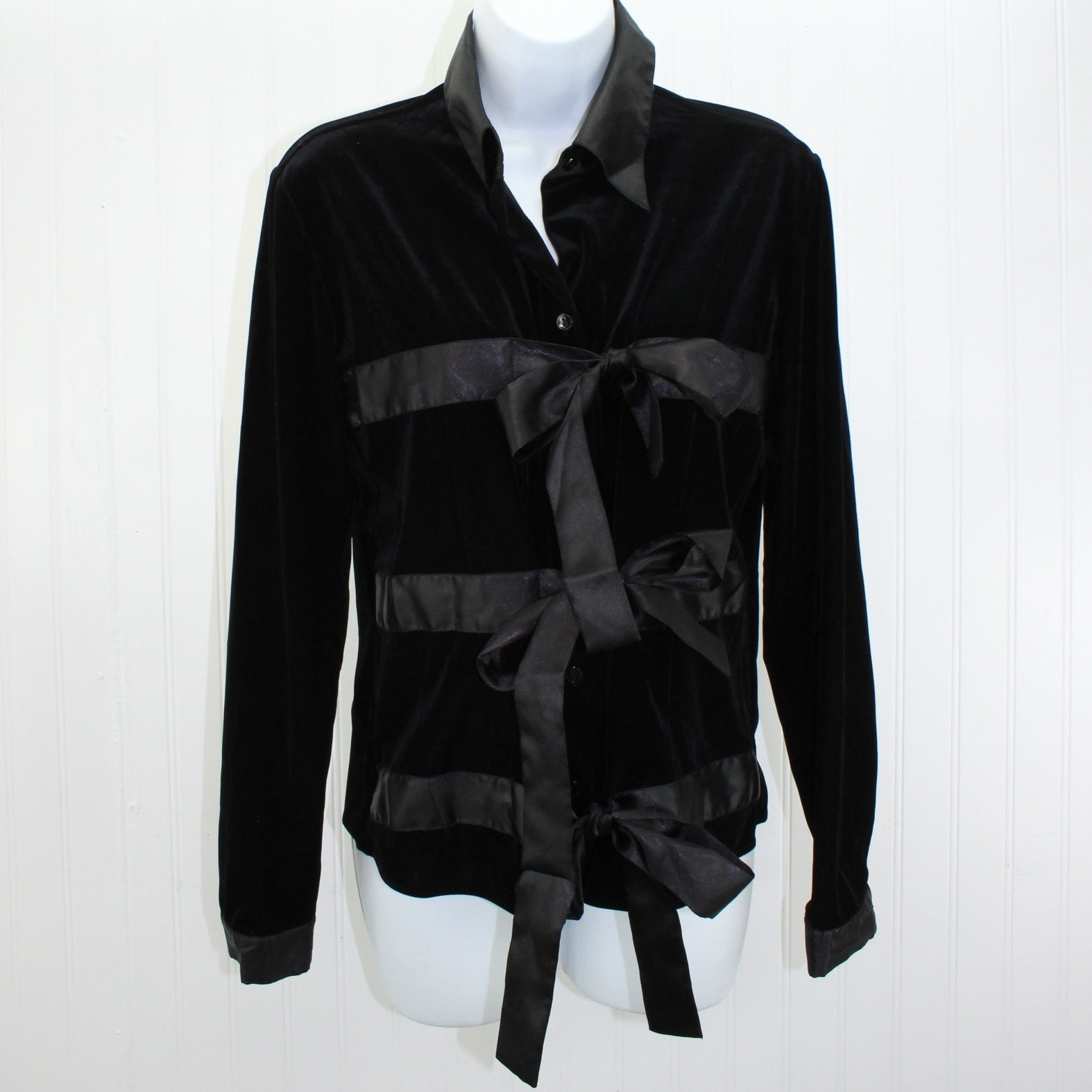 D & Y Evening Jacket - Unlined Black Velveteen Ribbon Ties - Medium