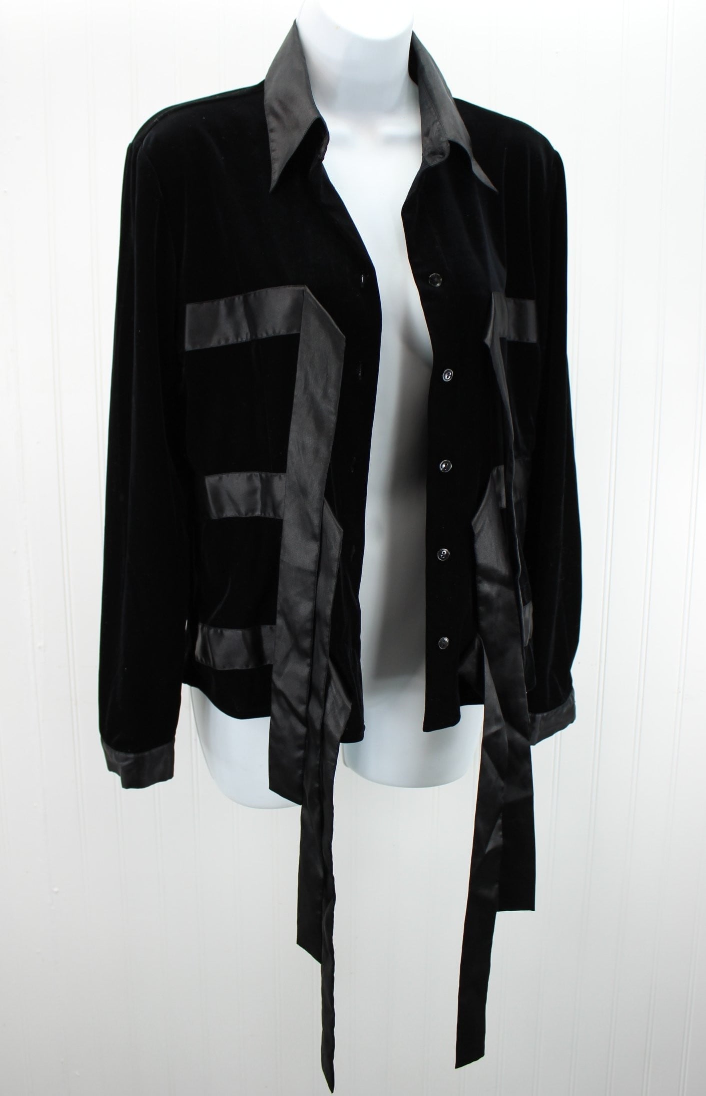 D & Y Evening Jacket - Unlined Black Velveteen Ribbon Ties - Medium lots of ribbons
