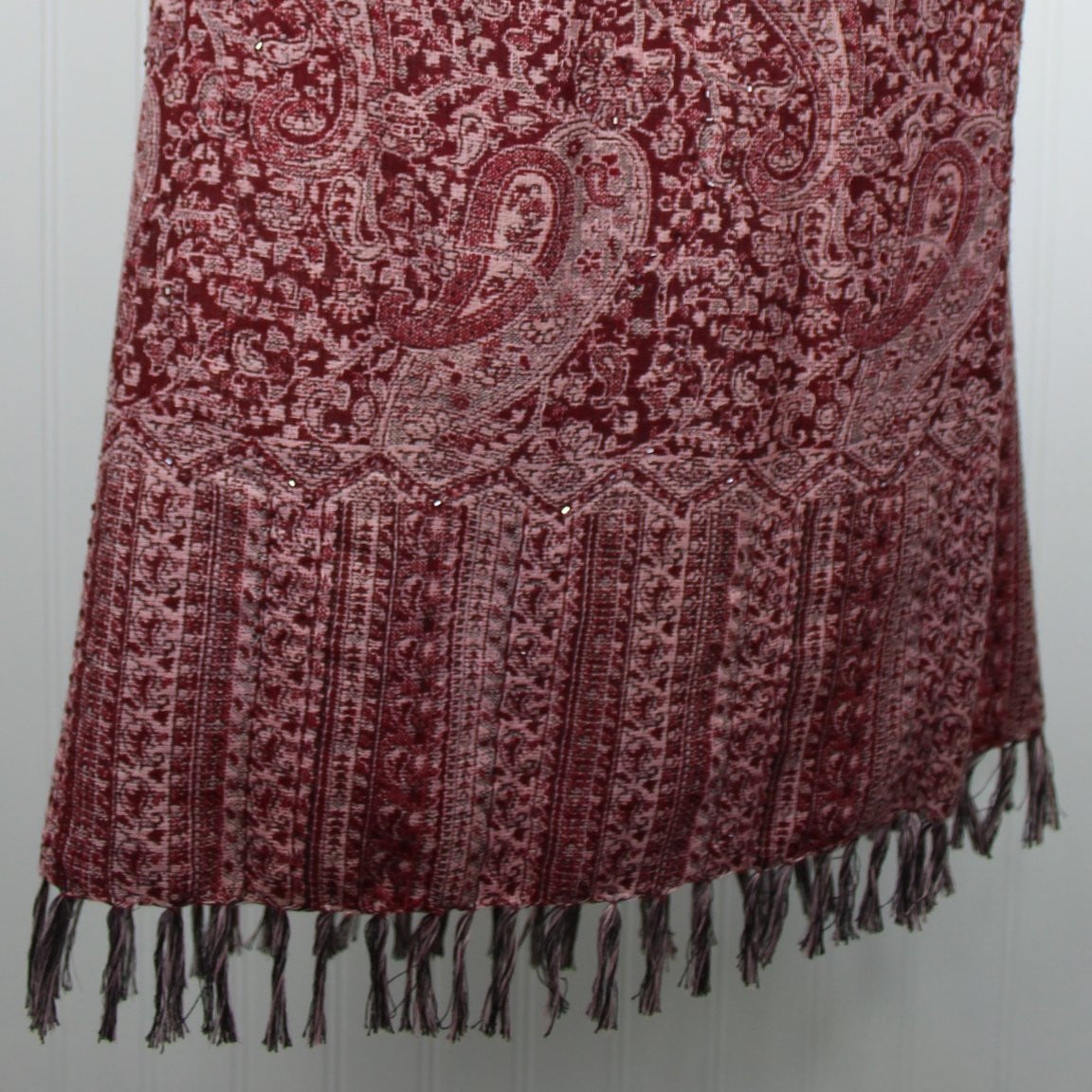 Nouveaux Petite Skirt Paisley Shades of Wine With Tiny Sparkles Fringe made in India