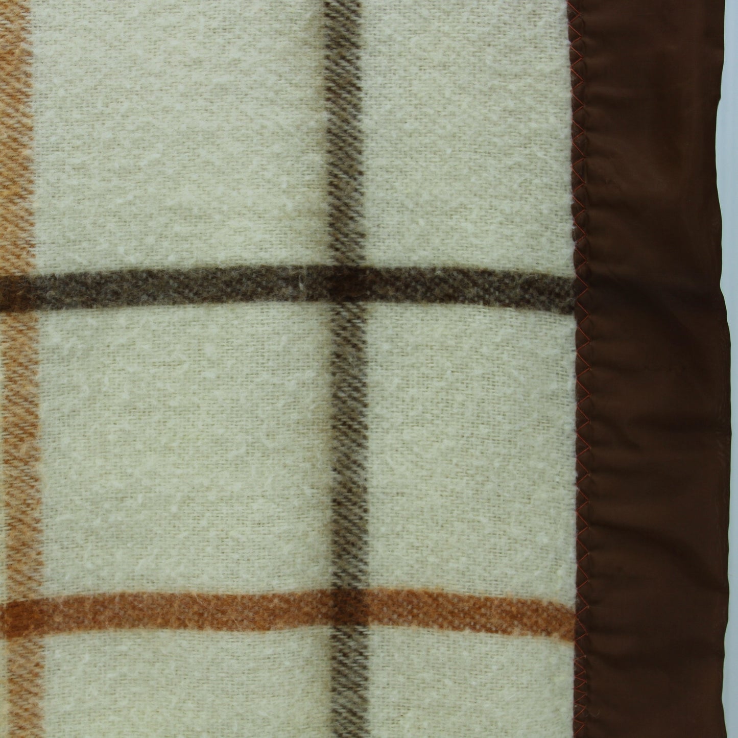 Unbranded Acrylic Blanket Cream Shades of Brown Block Design - 70" X 86" closeup view of fabric pattern binding