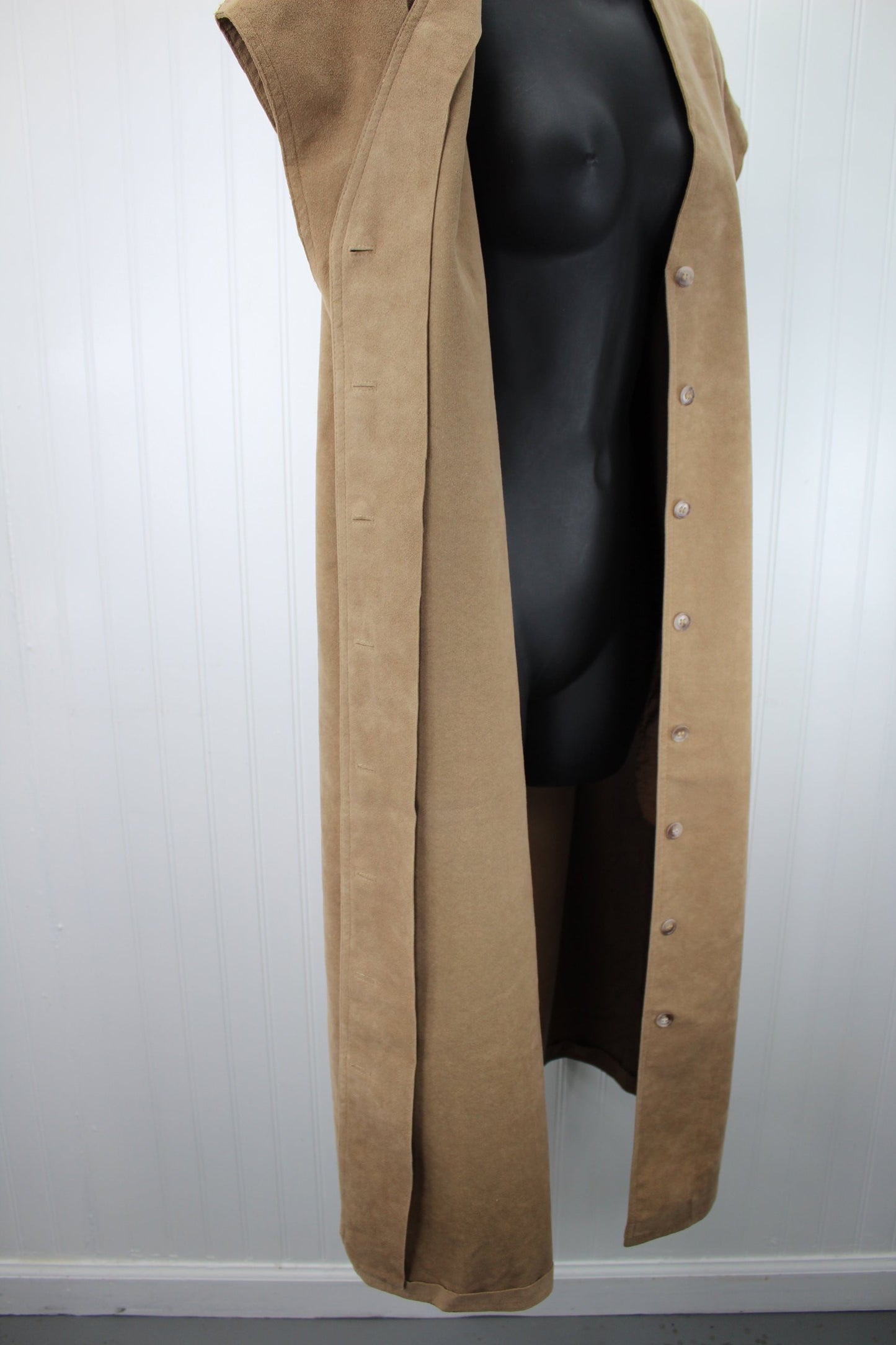 Tan Ultrasuede Long Vest or Dress Washable Packable Flexible Wear comfortable good feeling fabric