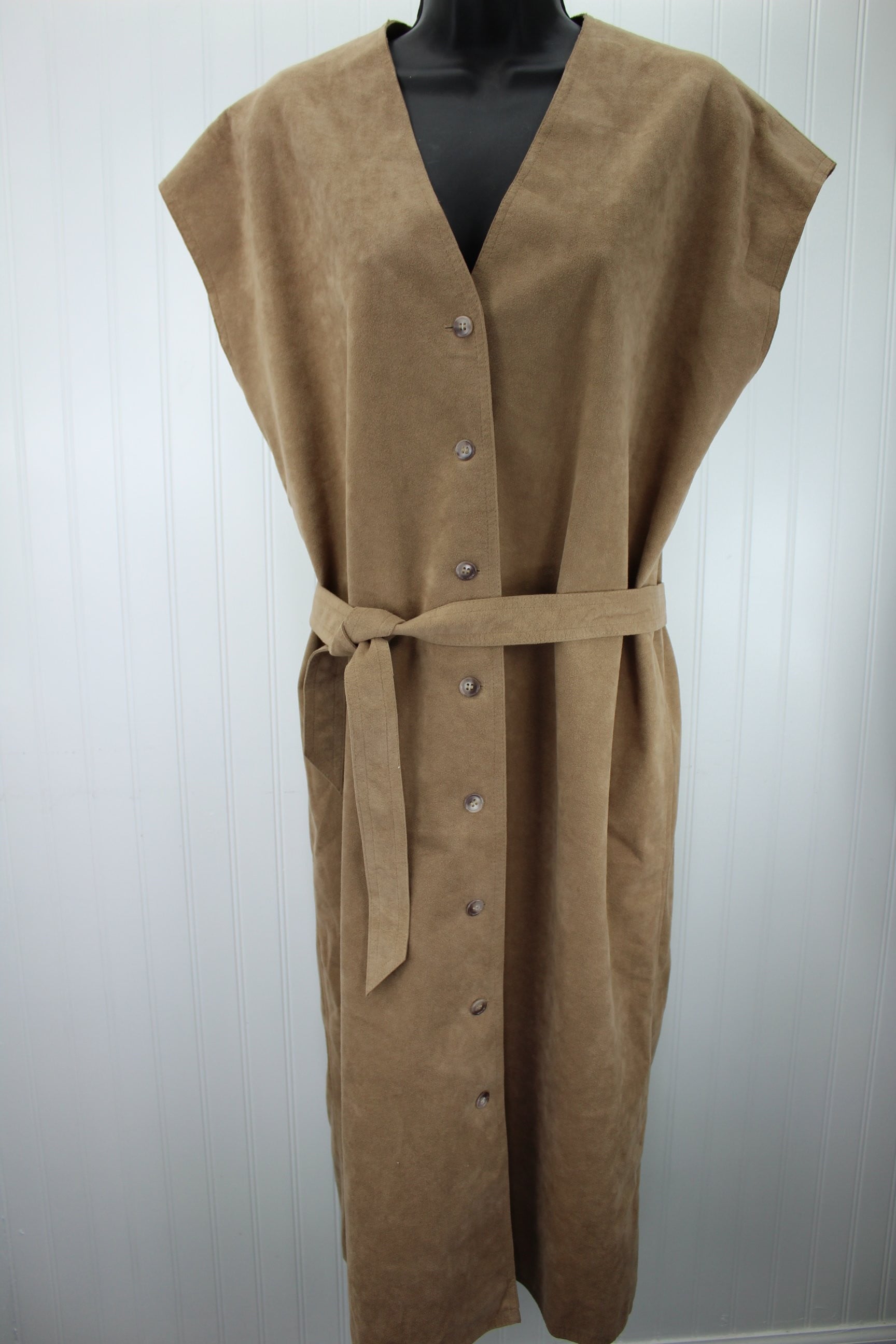 Tan Ultrasuede Long Vest or Dress Washable Packable Flexible Wear