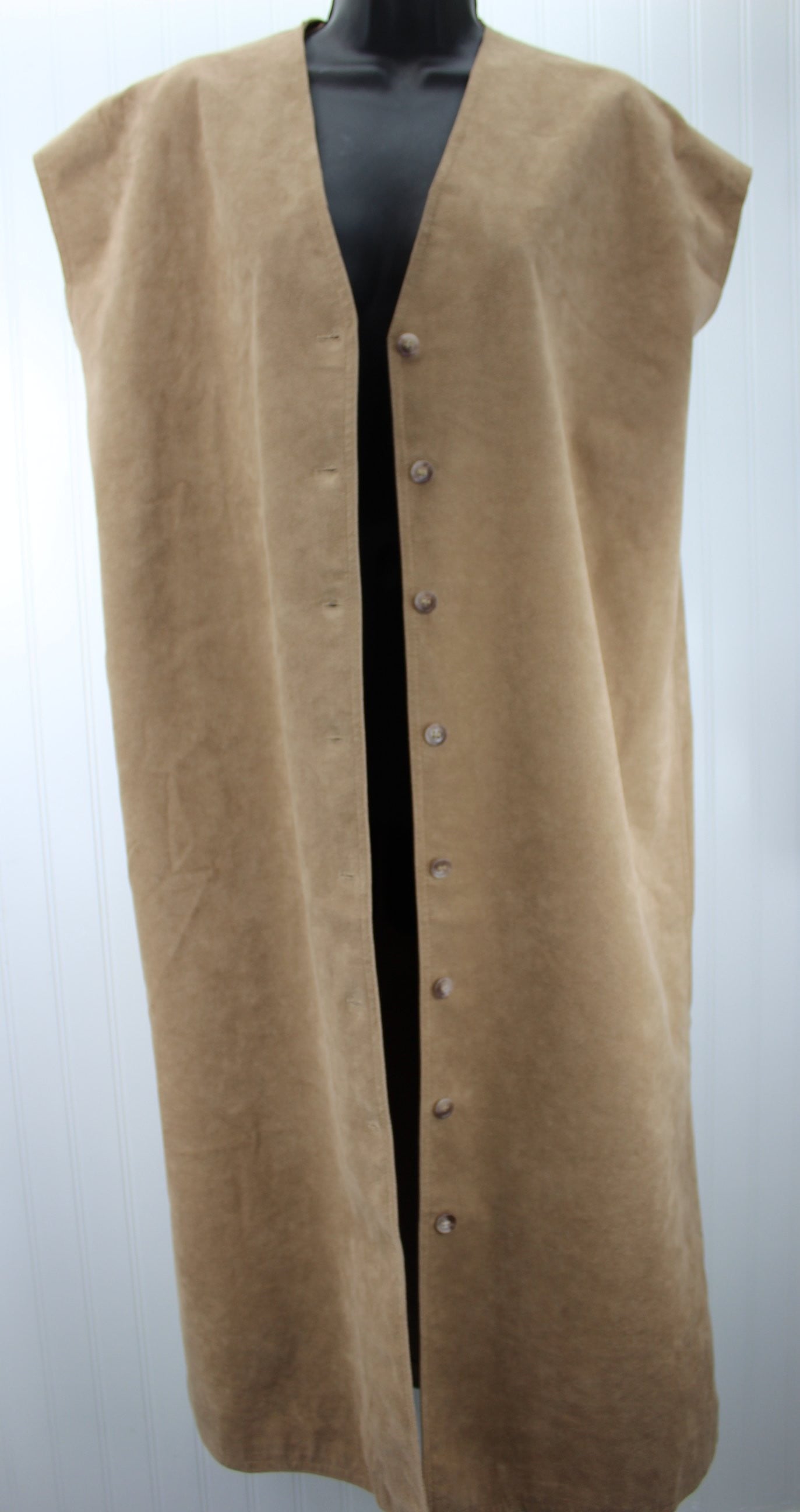 Tan Ultrasuede Long Vest or Dress Washable Packable Flexible Wear belted or loose
