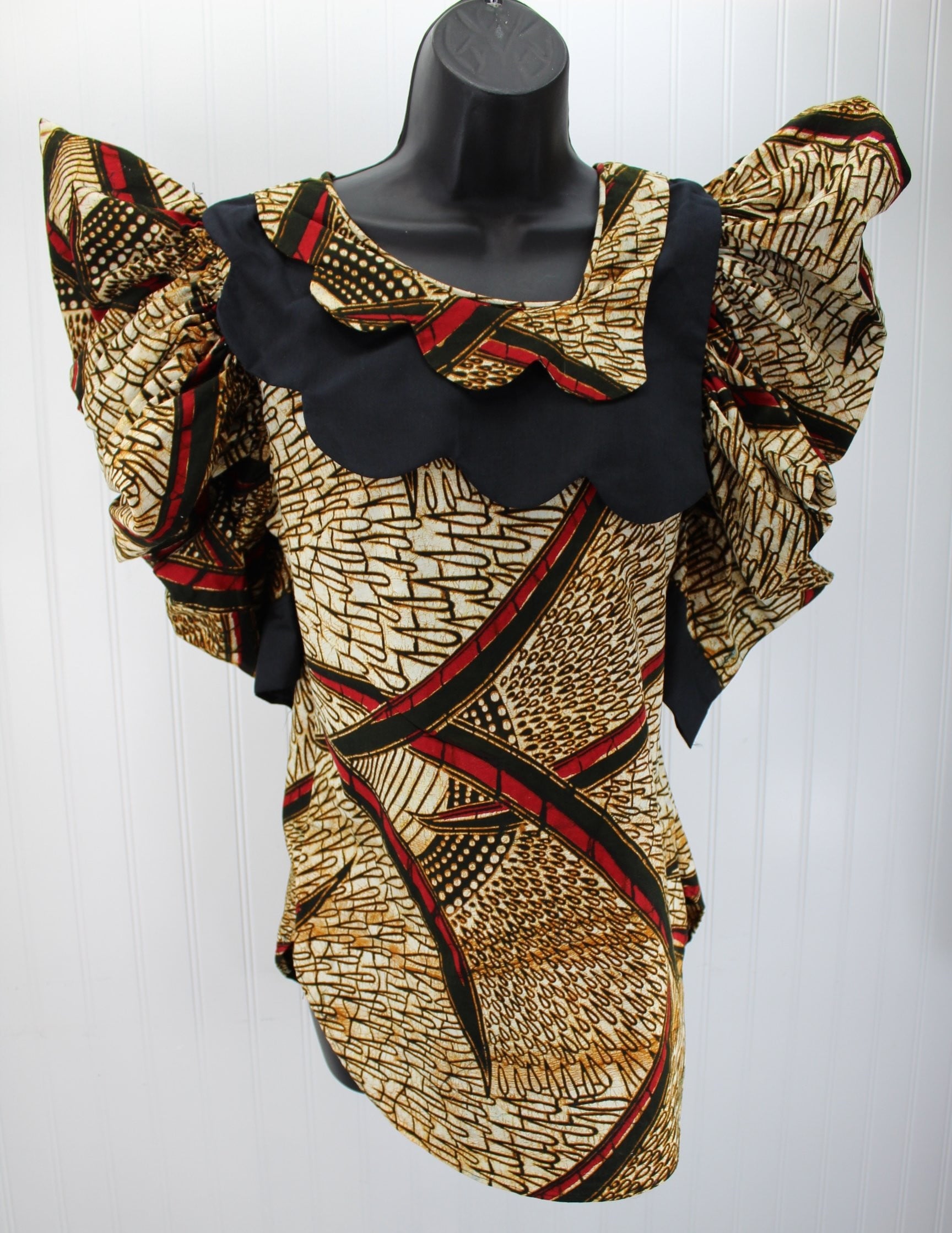 Vintage 1980s West Africa Dress Cotton Batik 2 Piece Tie Belt Custom Q