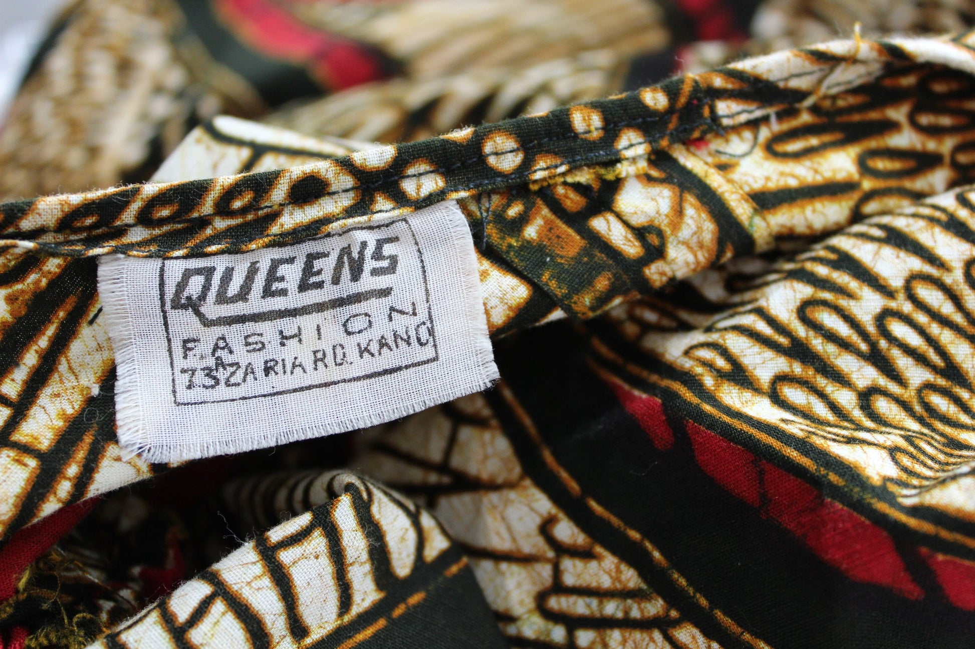 Vintage 1980s West Africa Dress Cotton Batik 2 Piece Tie Belt Custom Queen's Shop Kno Nigeria original tag kano nigeria