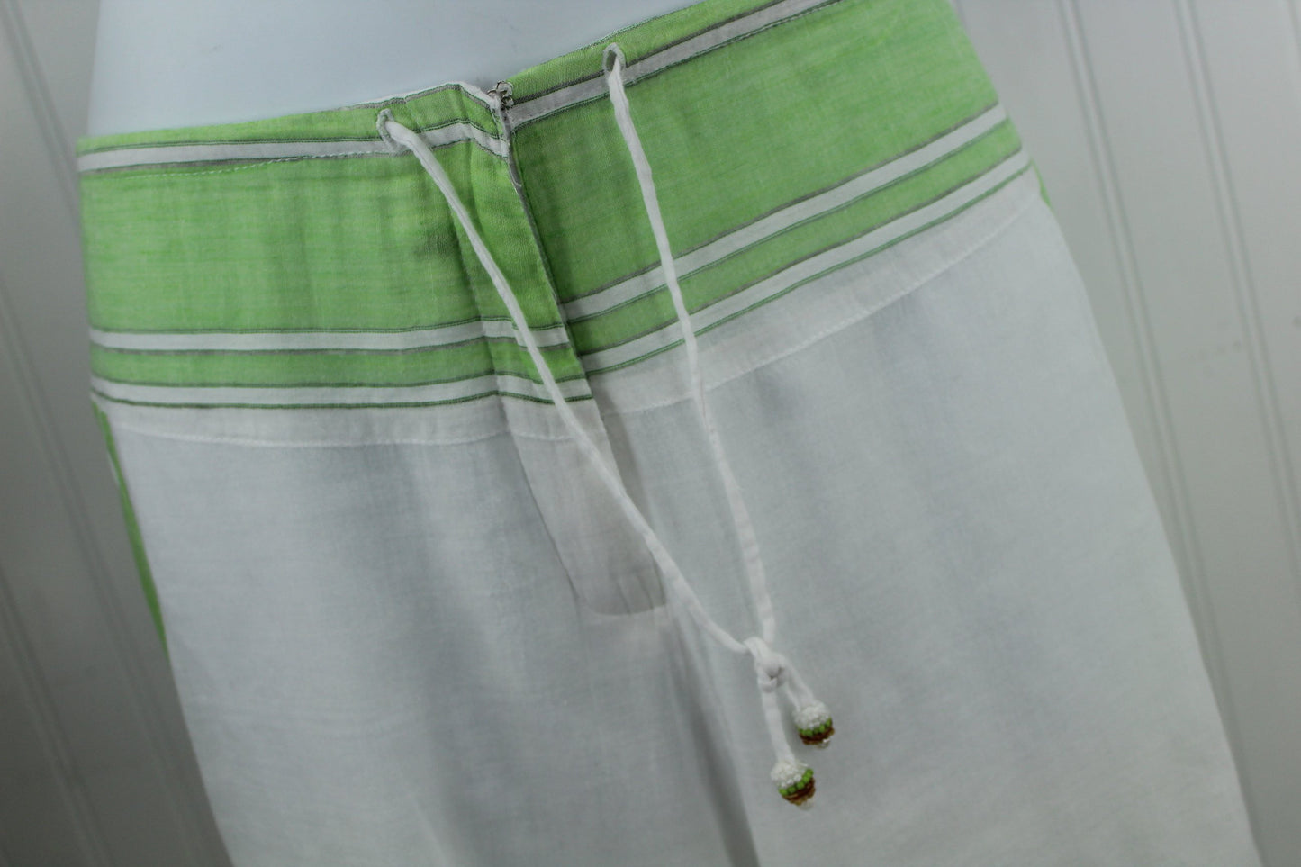 Paul Ropp Drawstring Pants Fully Lined Sheer 100% Light Cotton Size 14 beaded drawstring