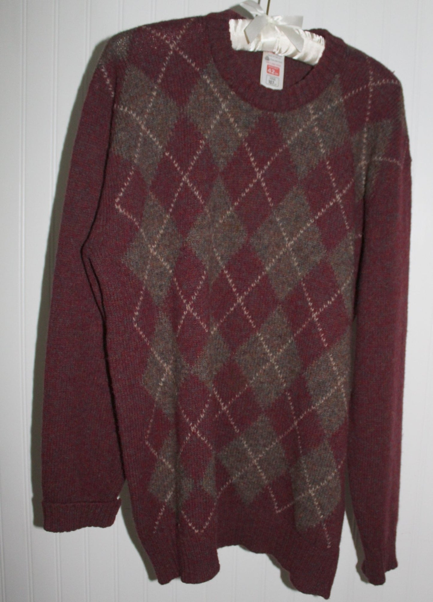 ST MICHAEL UK Sweater Pullover Jumper Maroon Argyle Pattern Size 42 Vintage united kingdom