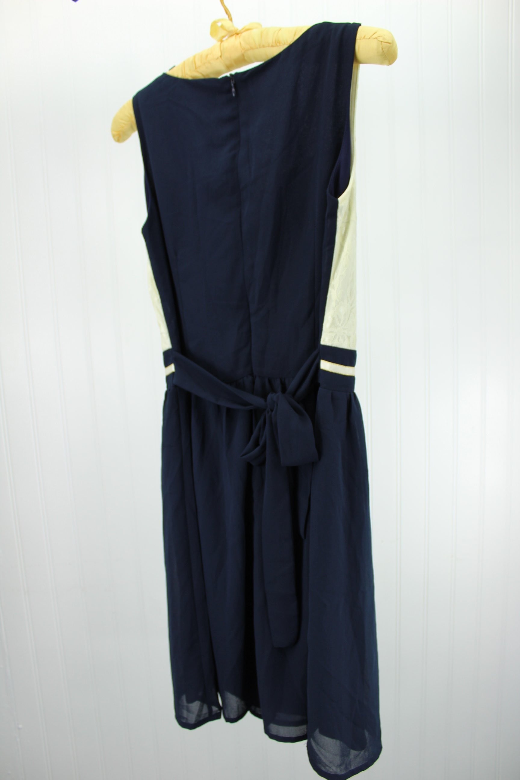navy cream lace dress Navy/Cream Lace Polka Dot Midi Dress JD8157 Large
