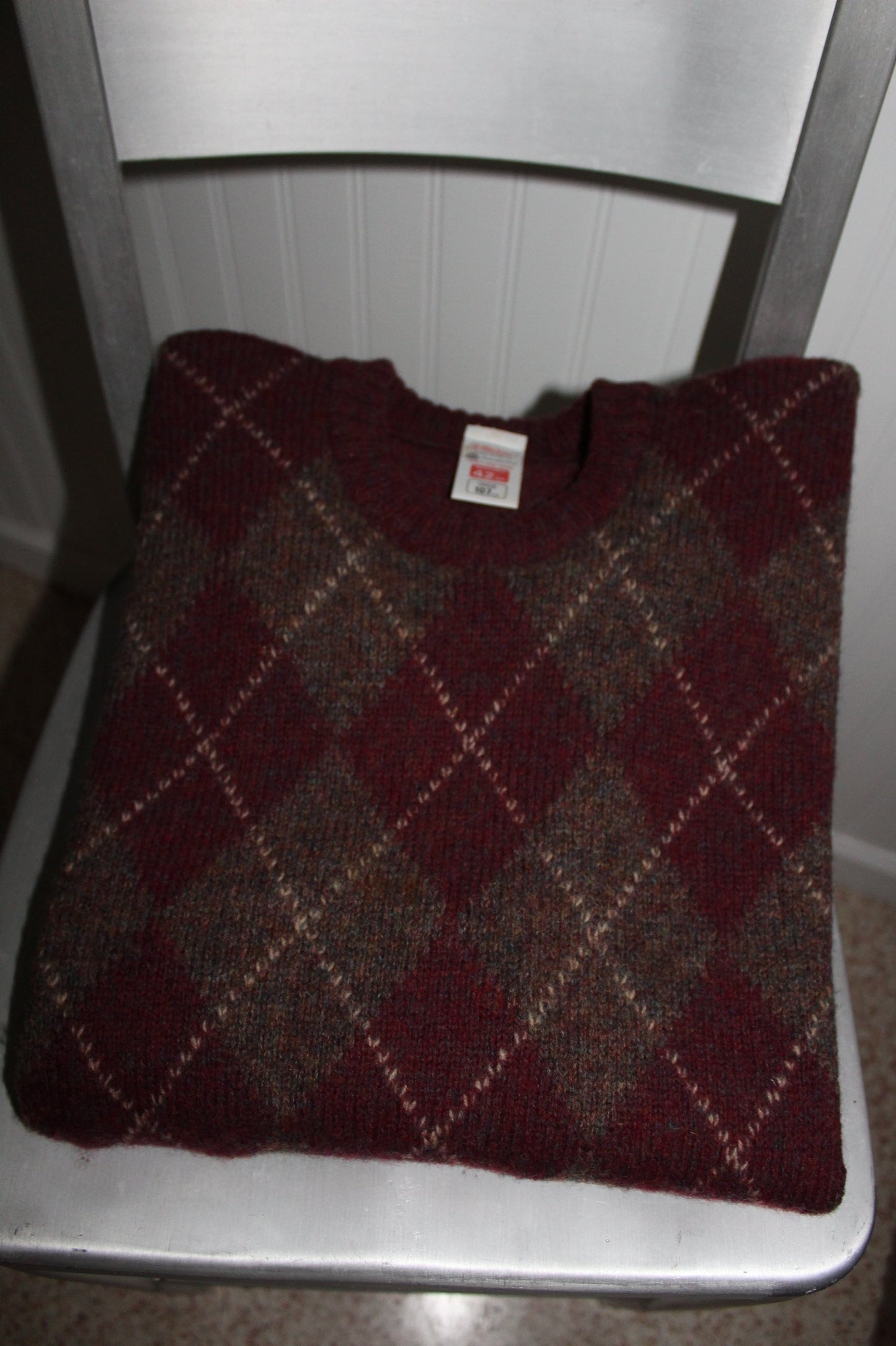 ST MICHAEL UK Sweater Pullover Jumper Maroon Argyle Pattern Size 42 Vintage