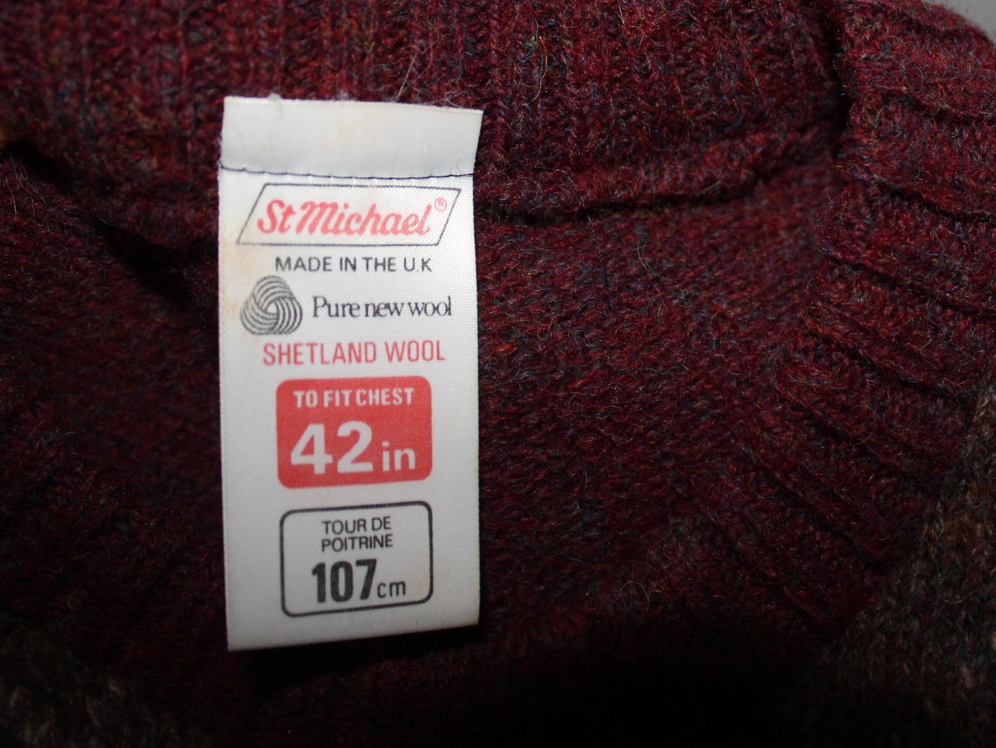 ST MICHAEL UK Sweater Pullover Jumper Maroon Argyle Pattern Size 42 Vintage Large