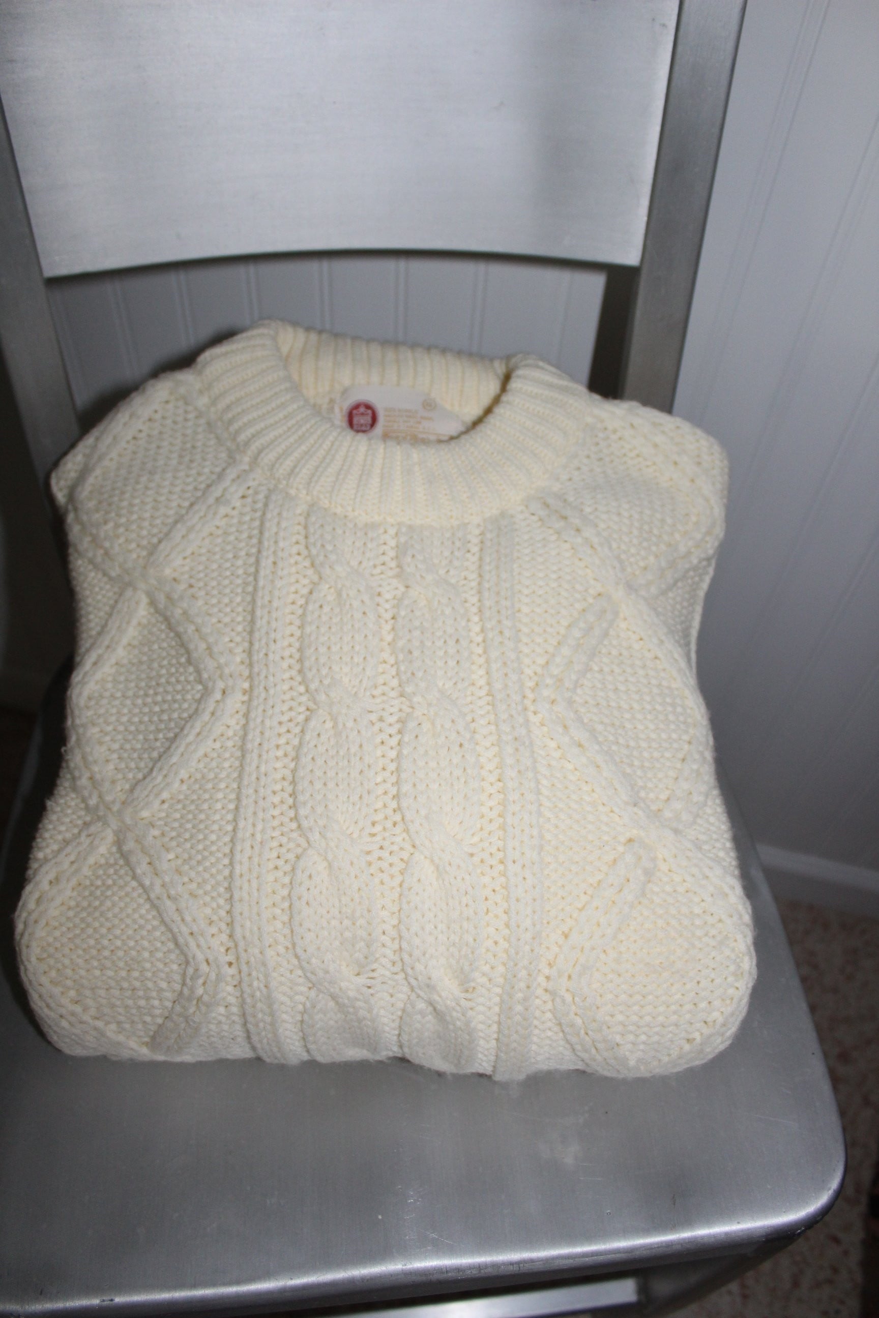 SEARS Fishermans Sweater Pullover XLarge Ivory Acrylic Washable King's Rd