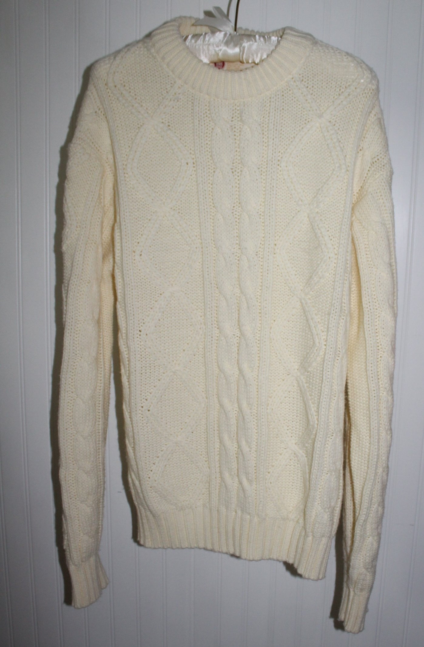 SEARS Fishermans Sweater Pullover XLarge Ivory Acrylic Washable King's Rd soft