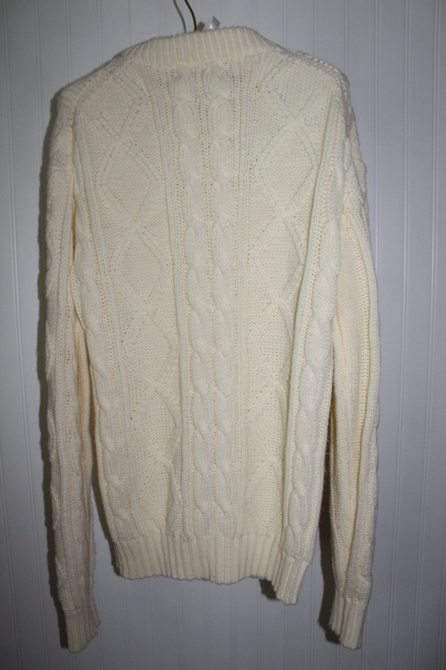SEARS Fishermans Sweater Pullover XLarge Ivory Acrylic Washable King's Rd EZ care